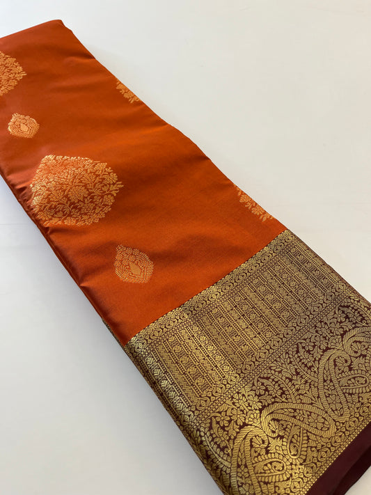 Rust orange x deep wine semi Pattu saree