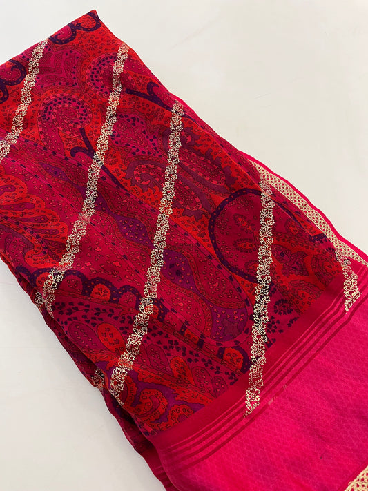 Designer Foil Print Dark Pink Oil Red