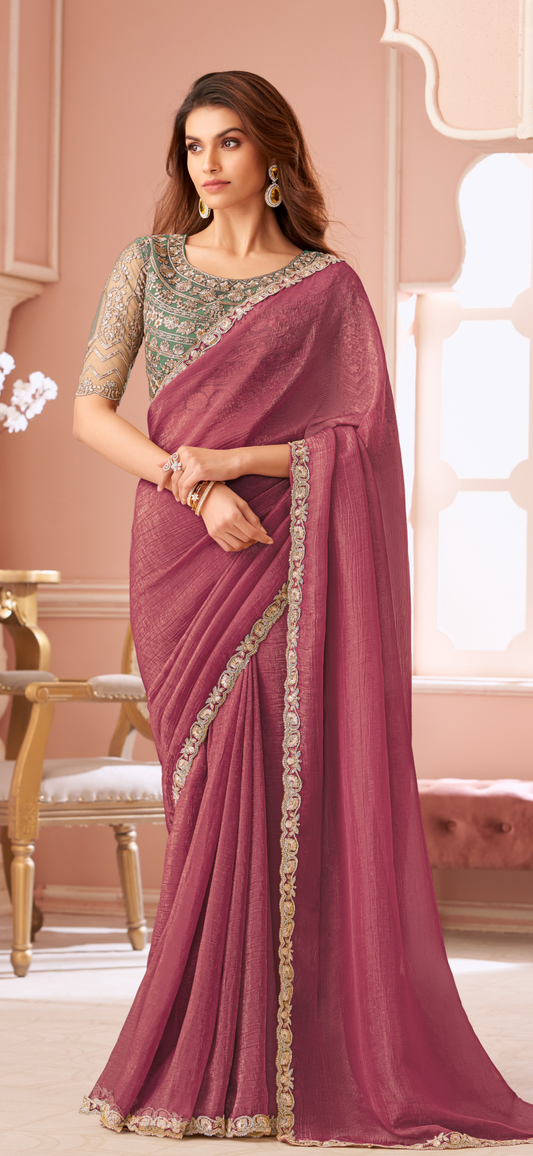 Designer Magenta Pink X Teal Georgette Saree