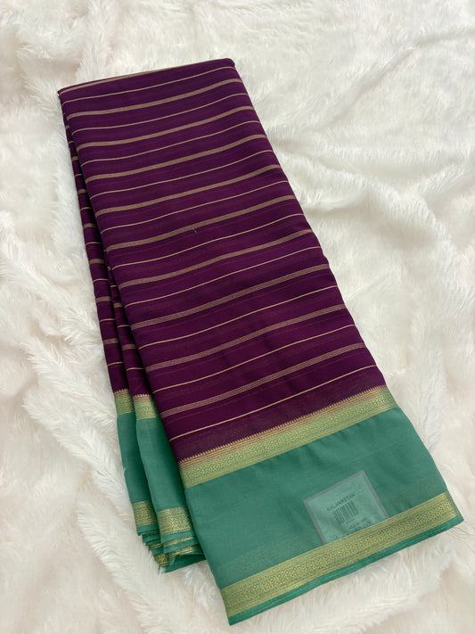 Purple X Blue Striped Soft Semi Mysore Silk Saree-J112