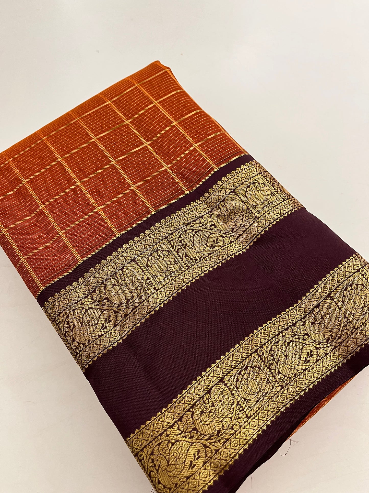 Kancheepuram silk saree Rustic orange x wine