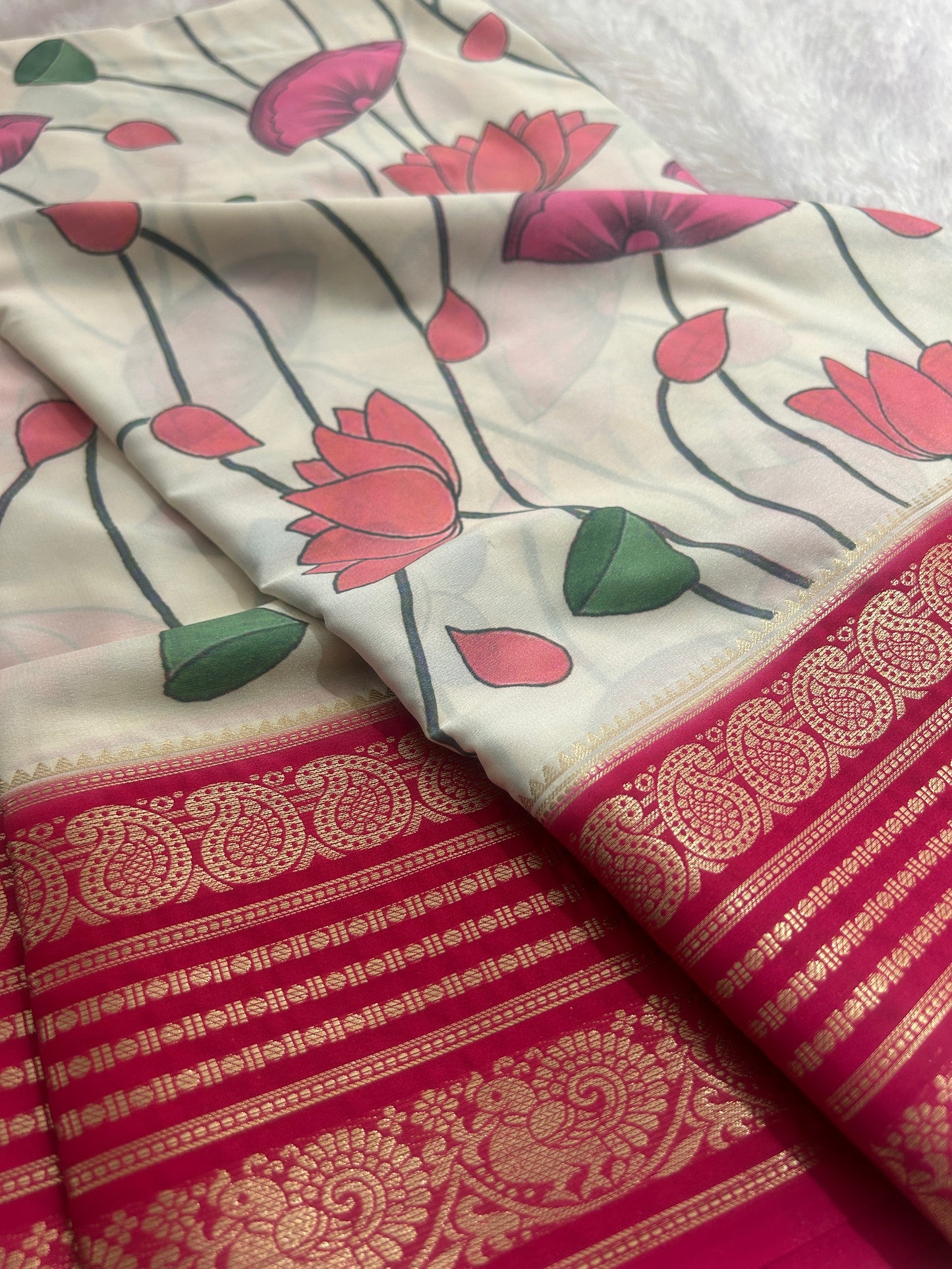 Floral Printed Semi Mysore Silk