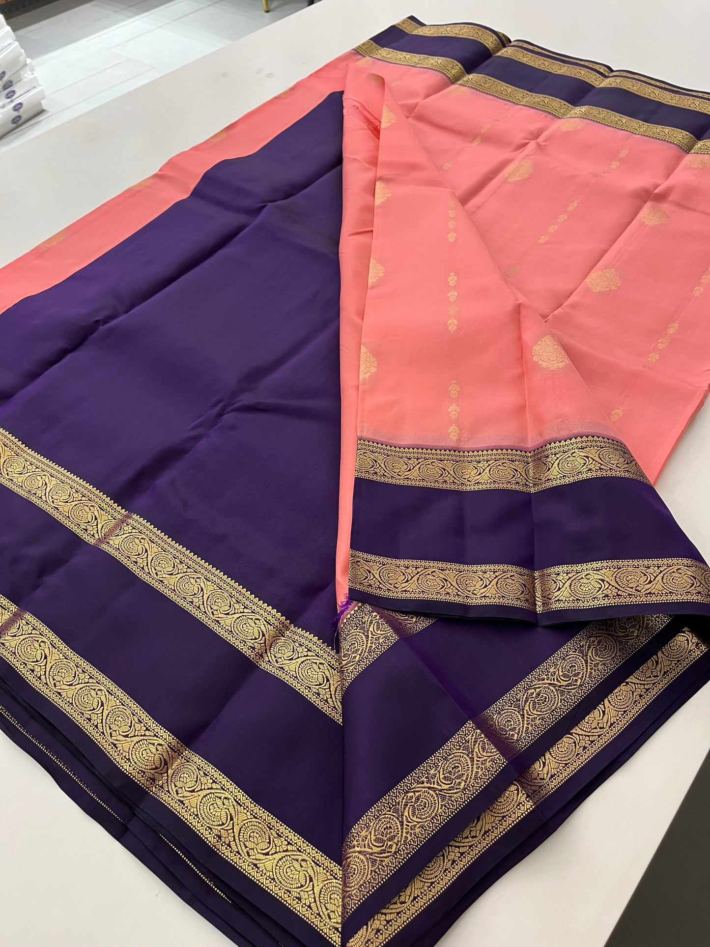 Peach X purple Puremix silk saree