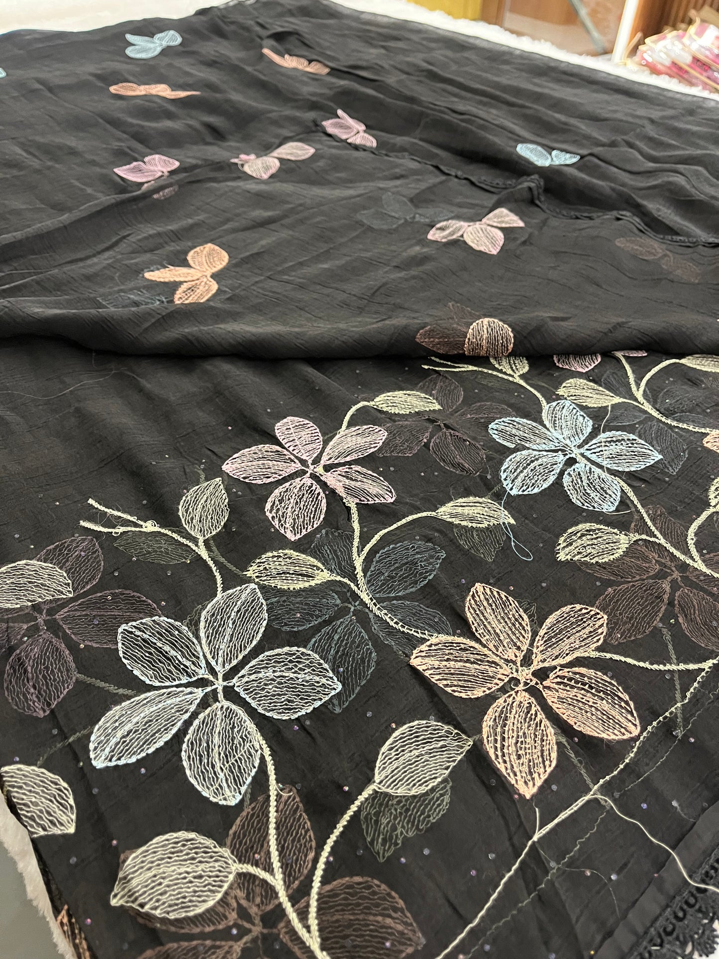 Black Floral Soft Organza Saree-F4