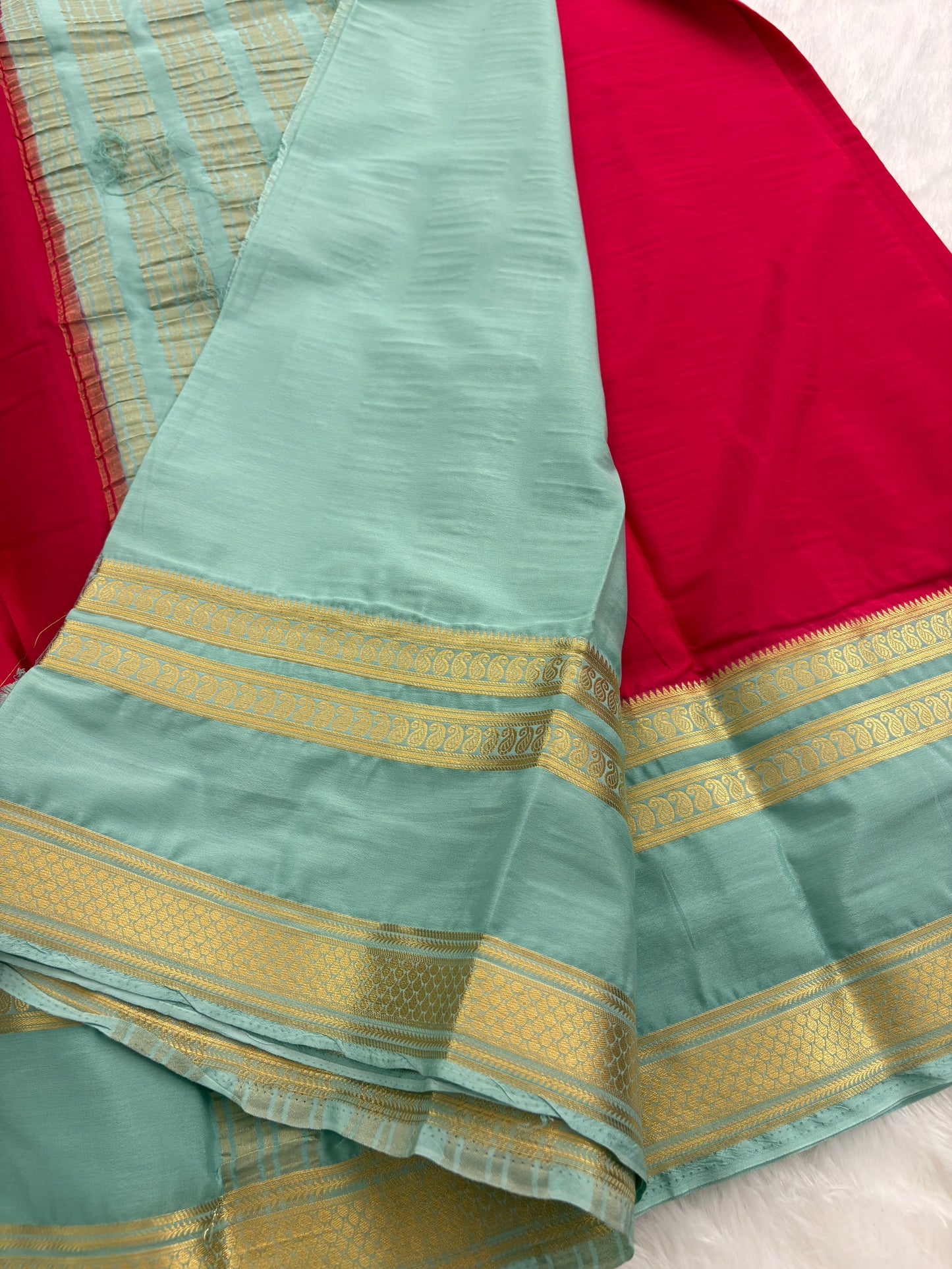 Pink X Blue Bentex Border Semi Mysore Silk Saree-J110