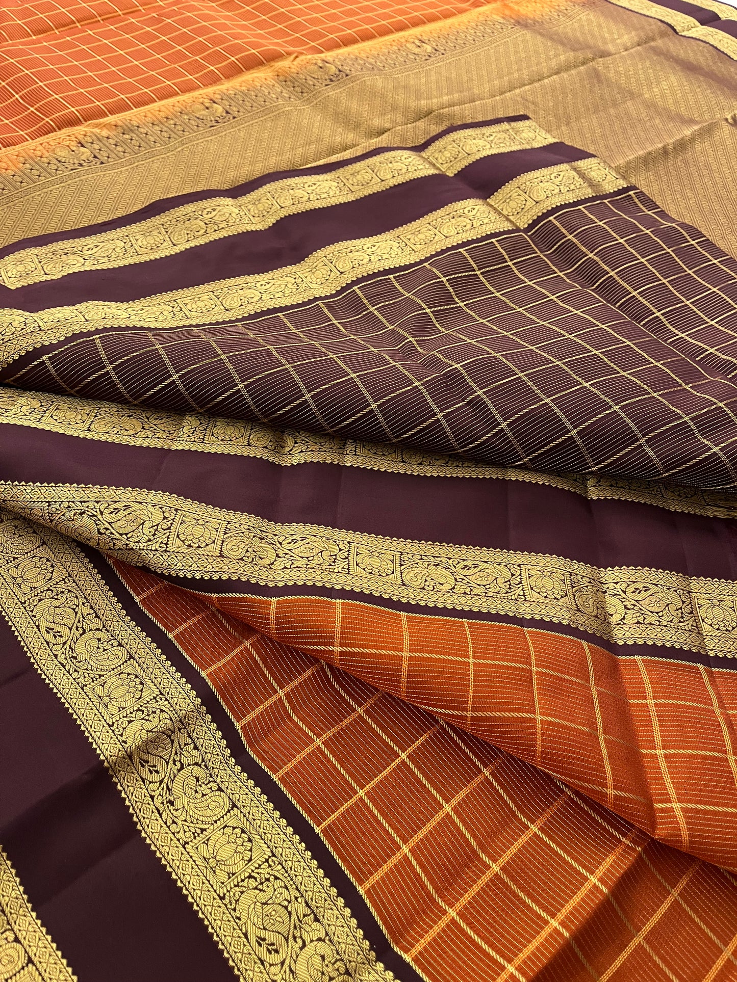 Kancheepuram silk saree Rustic orange x wine