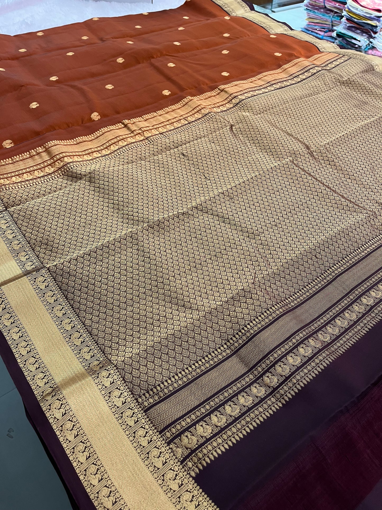 Rustic Orange X Wine Kanchi Pattu Saree