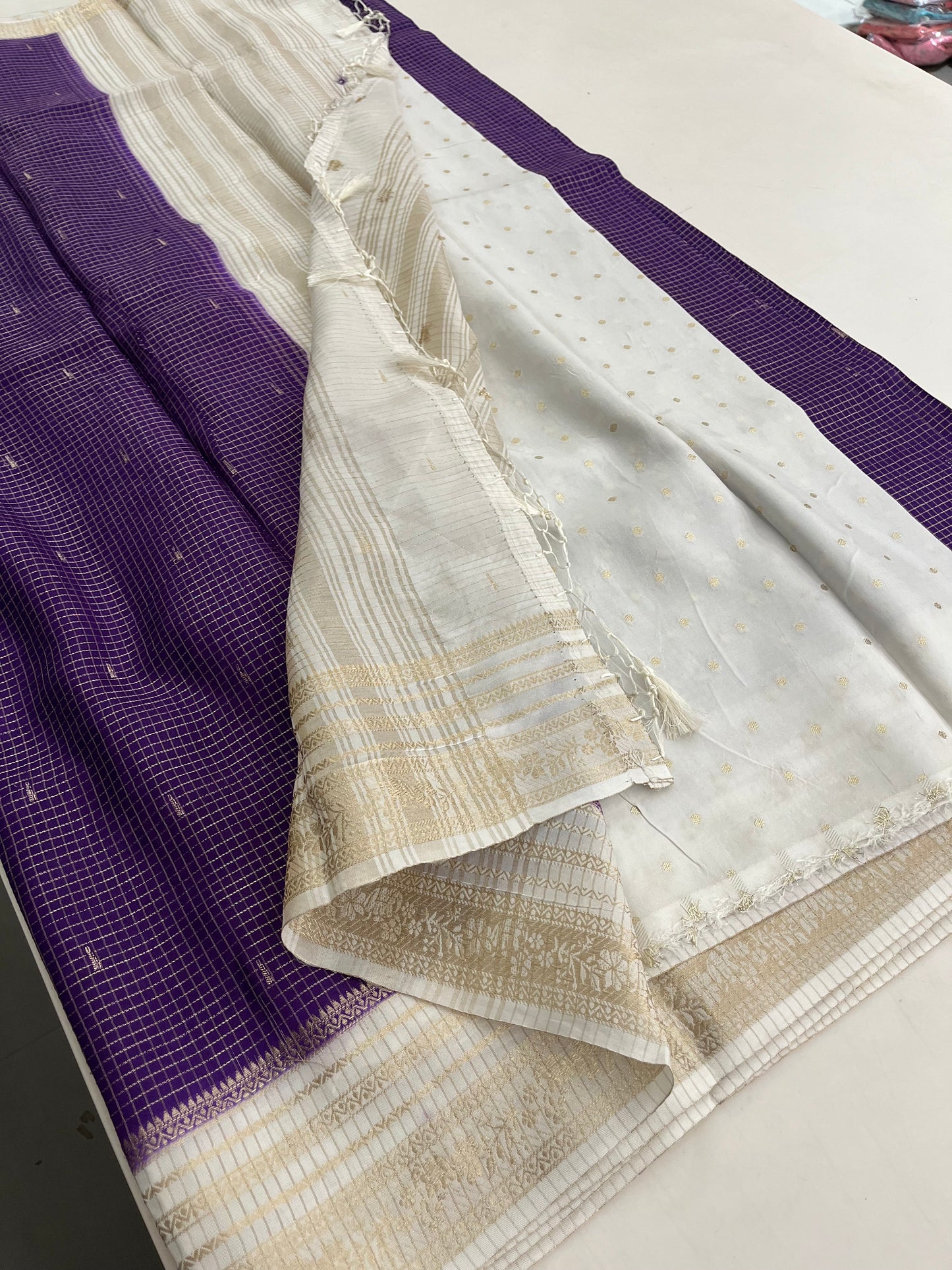 Banarasi viscose crape purple micro checks butties