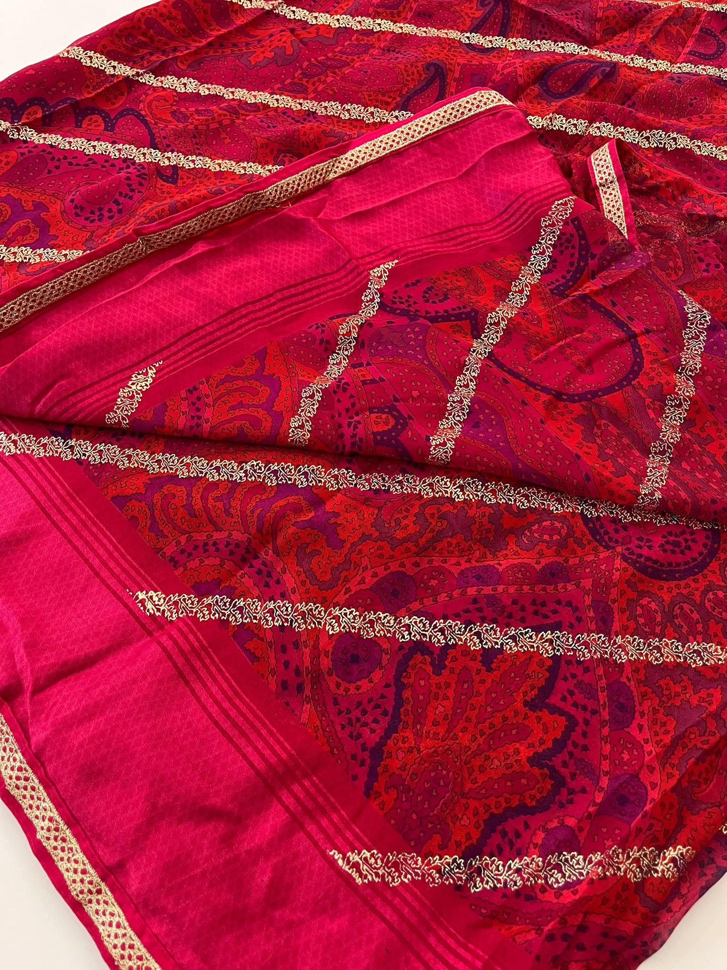 Designer Foil Print Dark Pink Oil Red