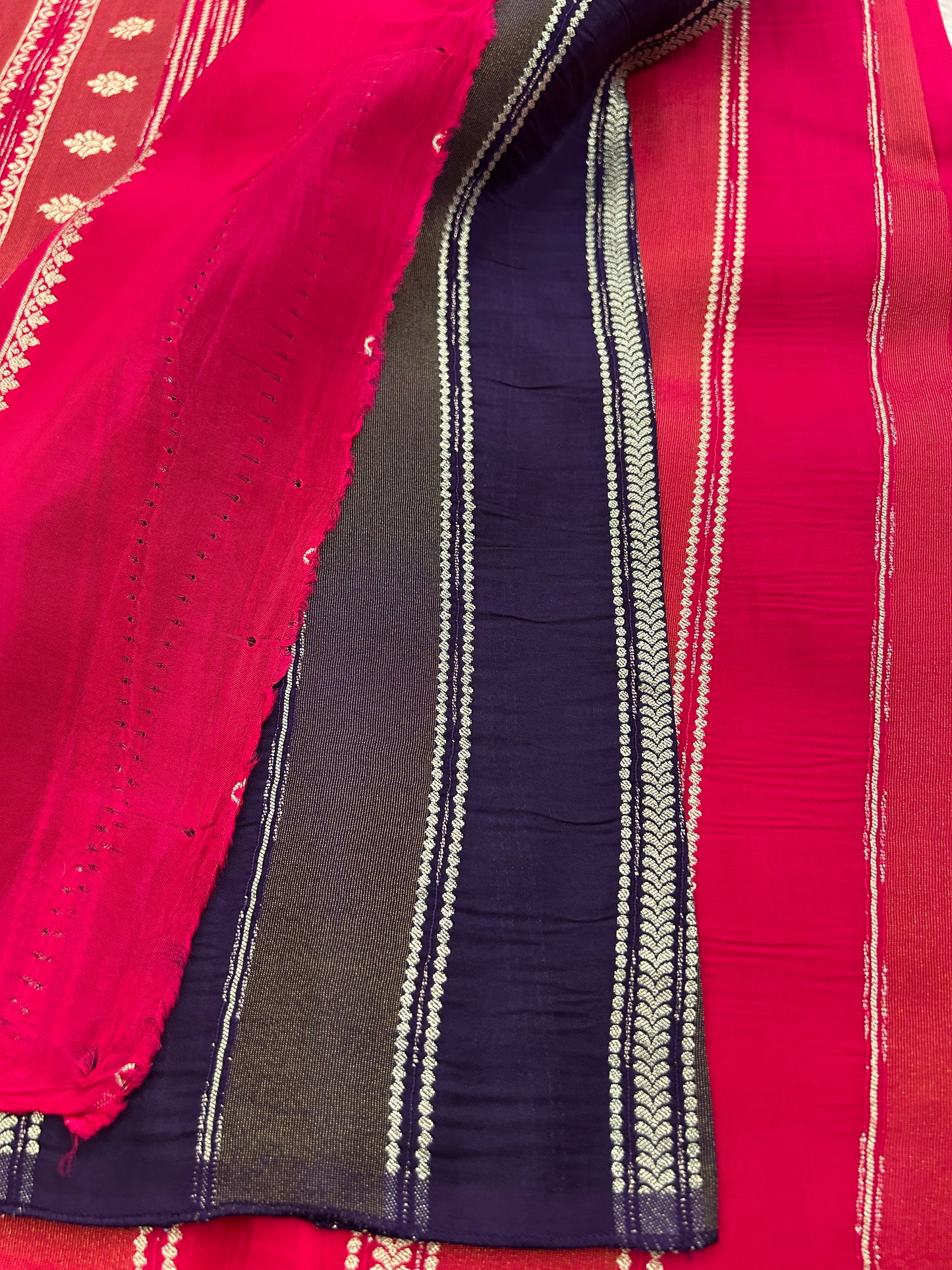 DESIGNER PARTYWEAR SAREE WITH CONTRAST BLOUSE-PINK X PURPLE