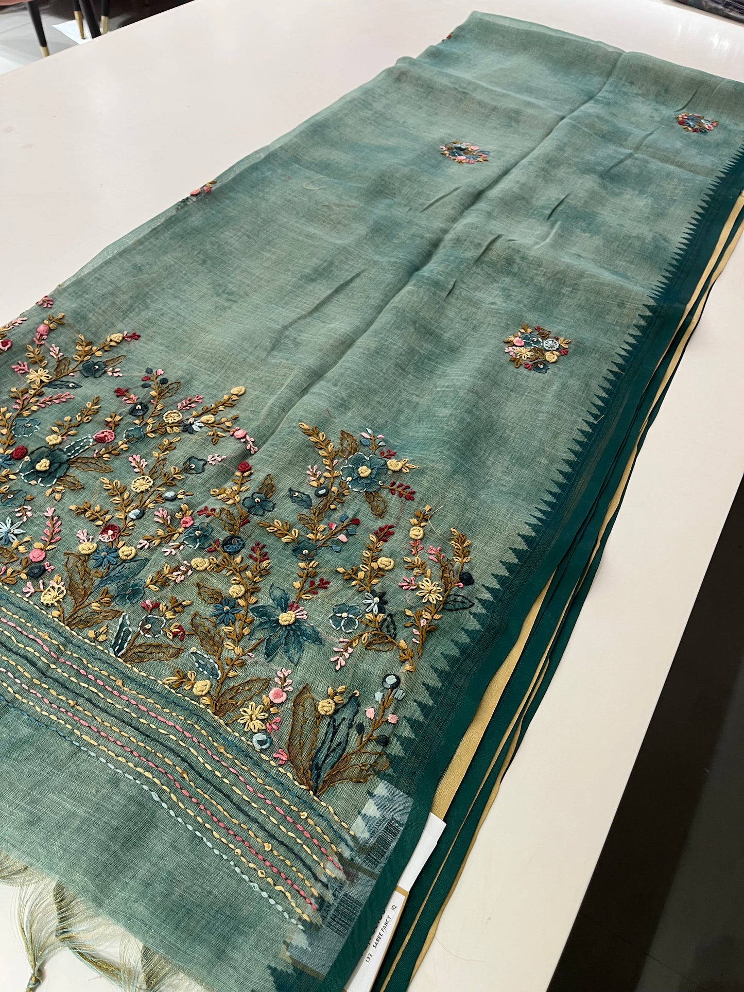 Linen Embroidery Fancy Saree