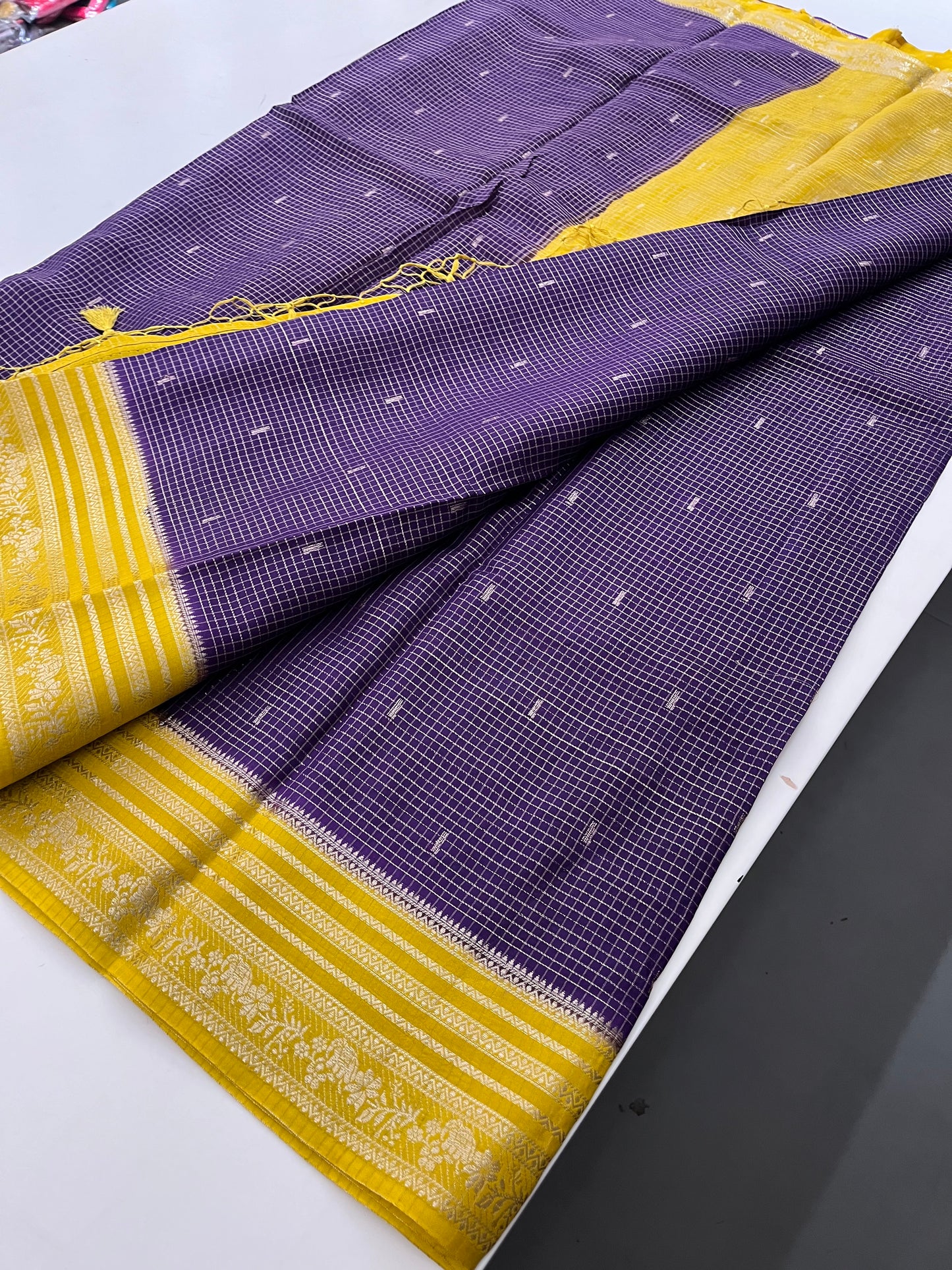Banarasi viscose crape purple micro checks butties