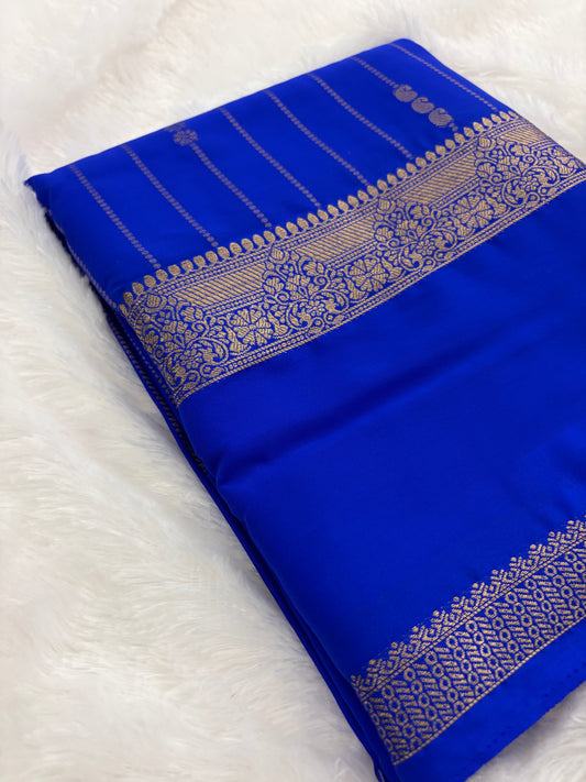 Ink Blue Semi Mysore Silk Saree-J101