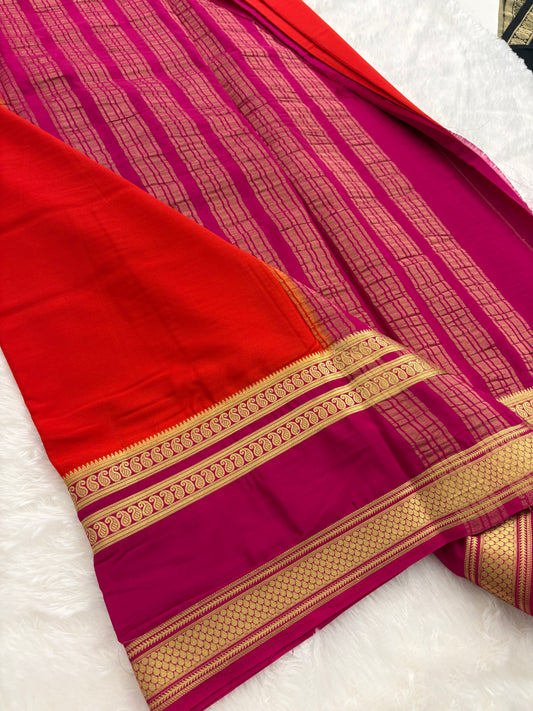 Orange X Pink Bentex Border Semi Mysore Silk Saree-J1111