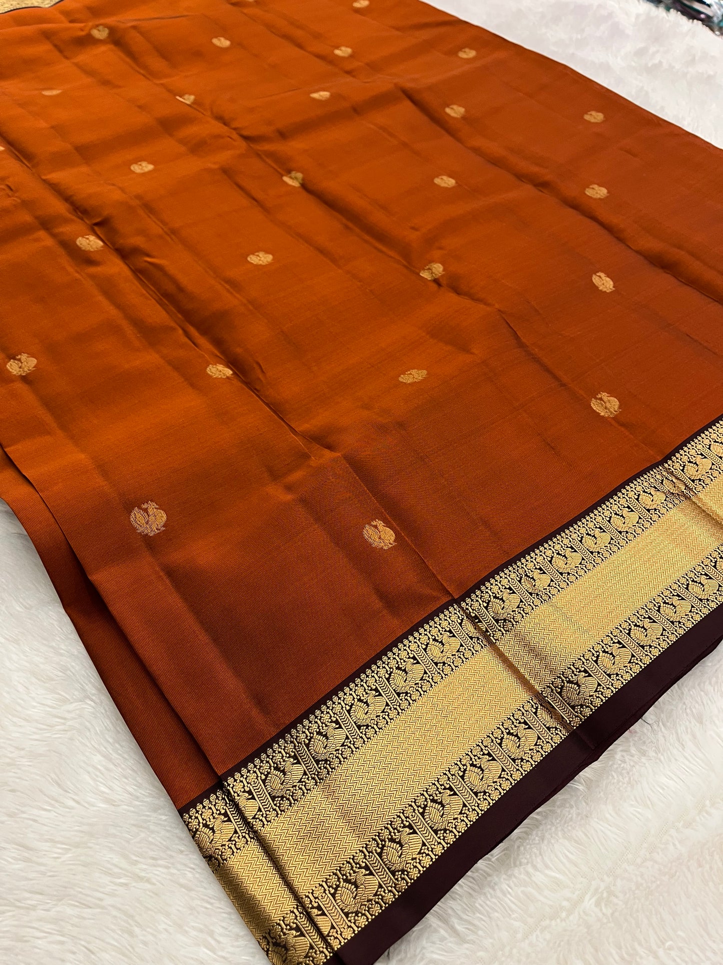 Rustic Orange X Wine Kanchi Pattu Saree