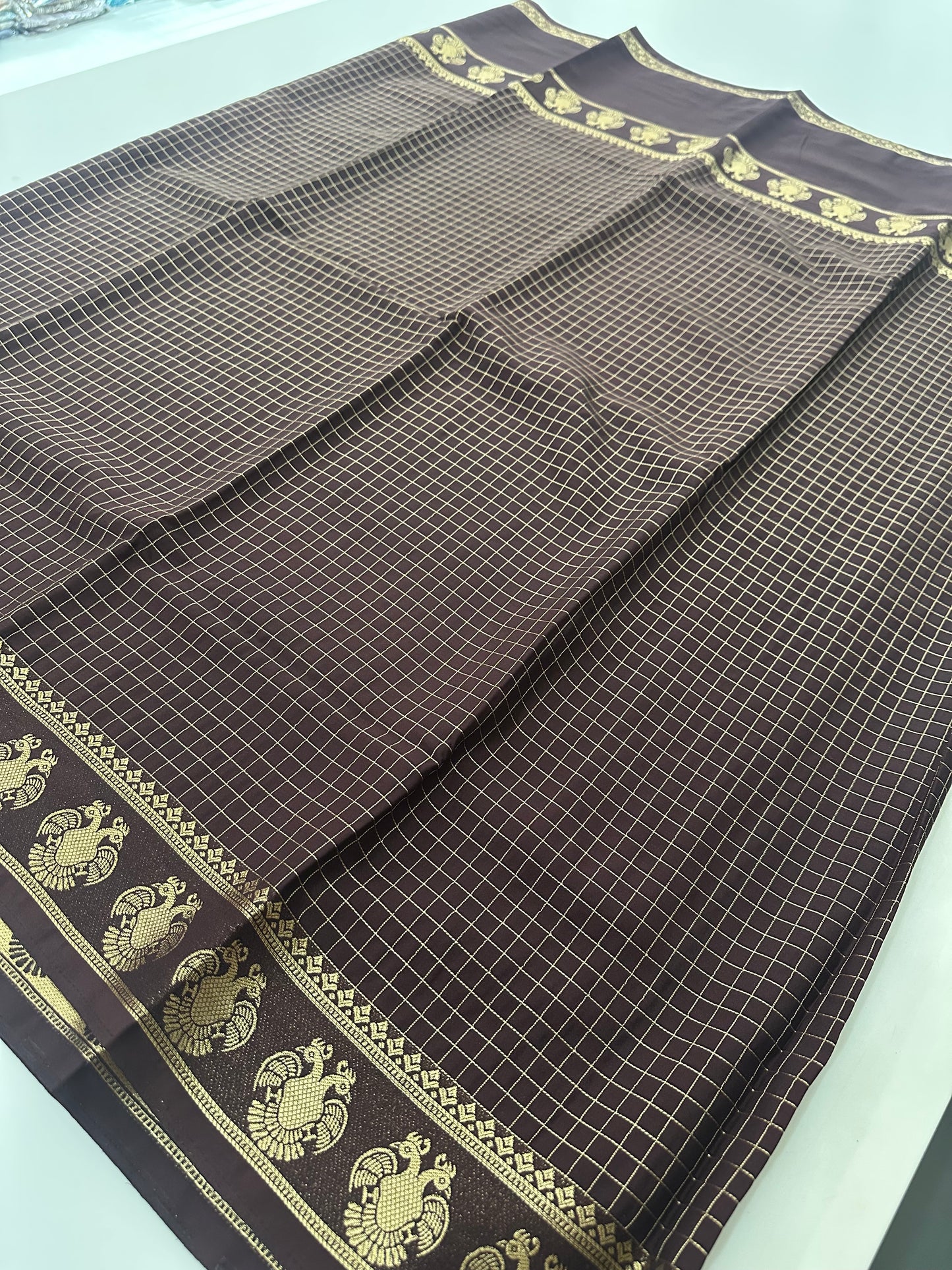 Fancy Checks Crape Silk Saree -M30