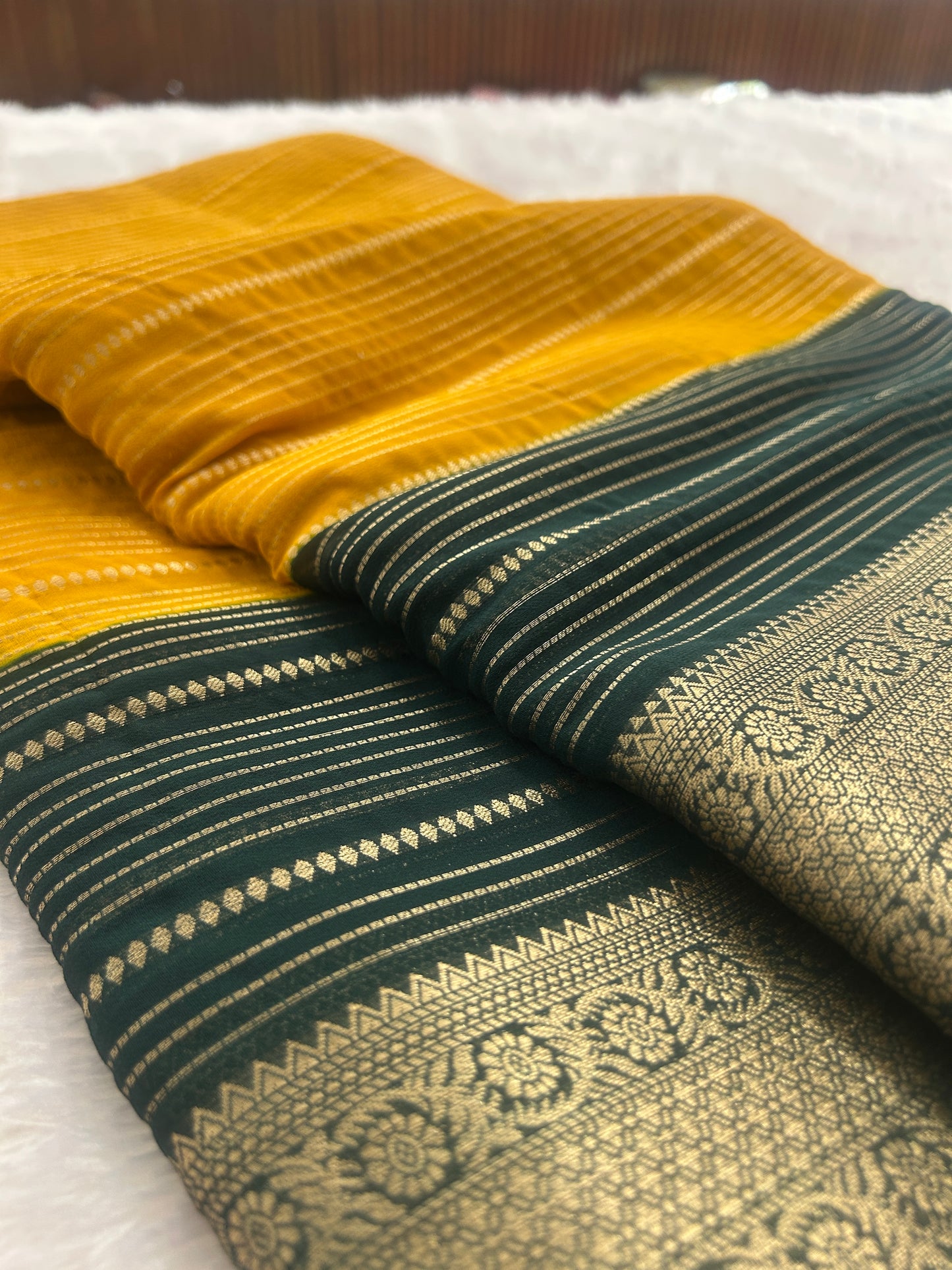 Striped Contrast Semi Mysore Silk