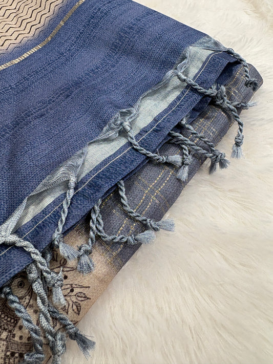 Blue Kalamkari Tussar Fancy Saree-M101