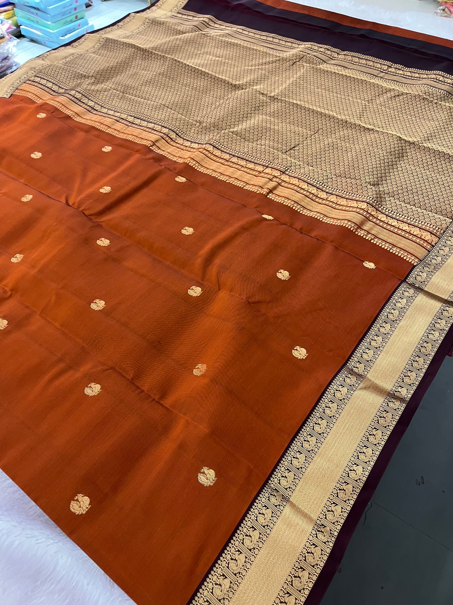 Rustic Orange X Wine Kanchi Pattu Saree