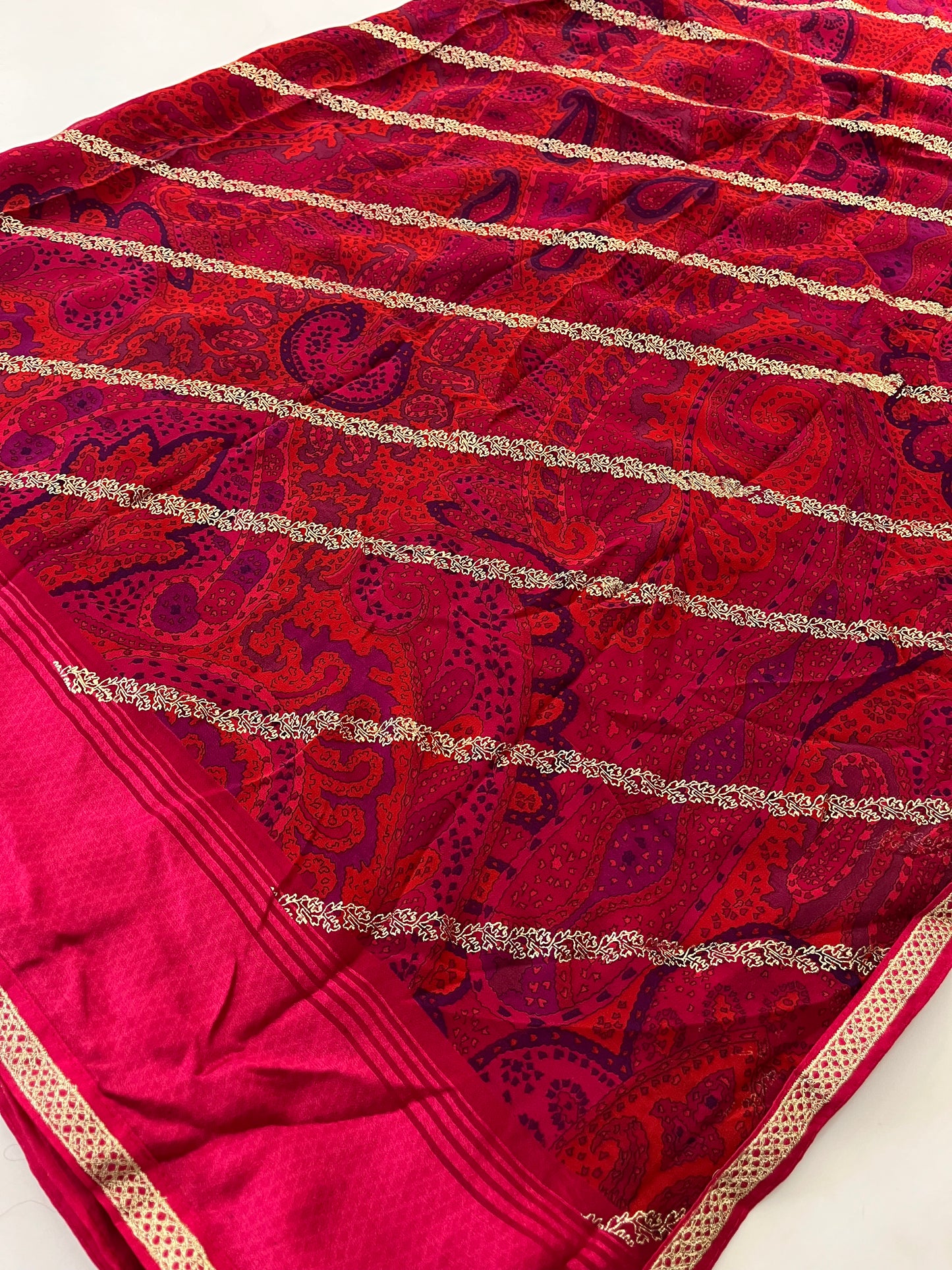 Designer Foil Print Dark Pink Oil Red