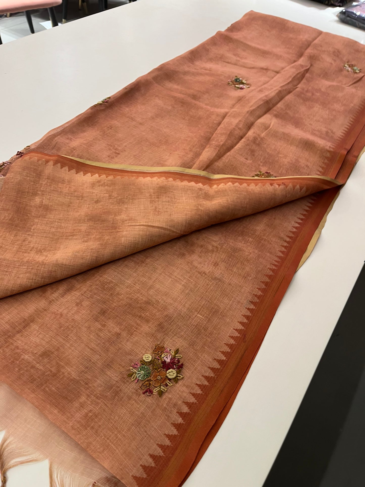Linen Embroidery Fancy Saree
