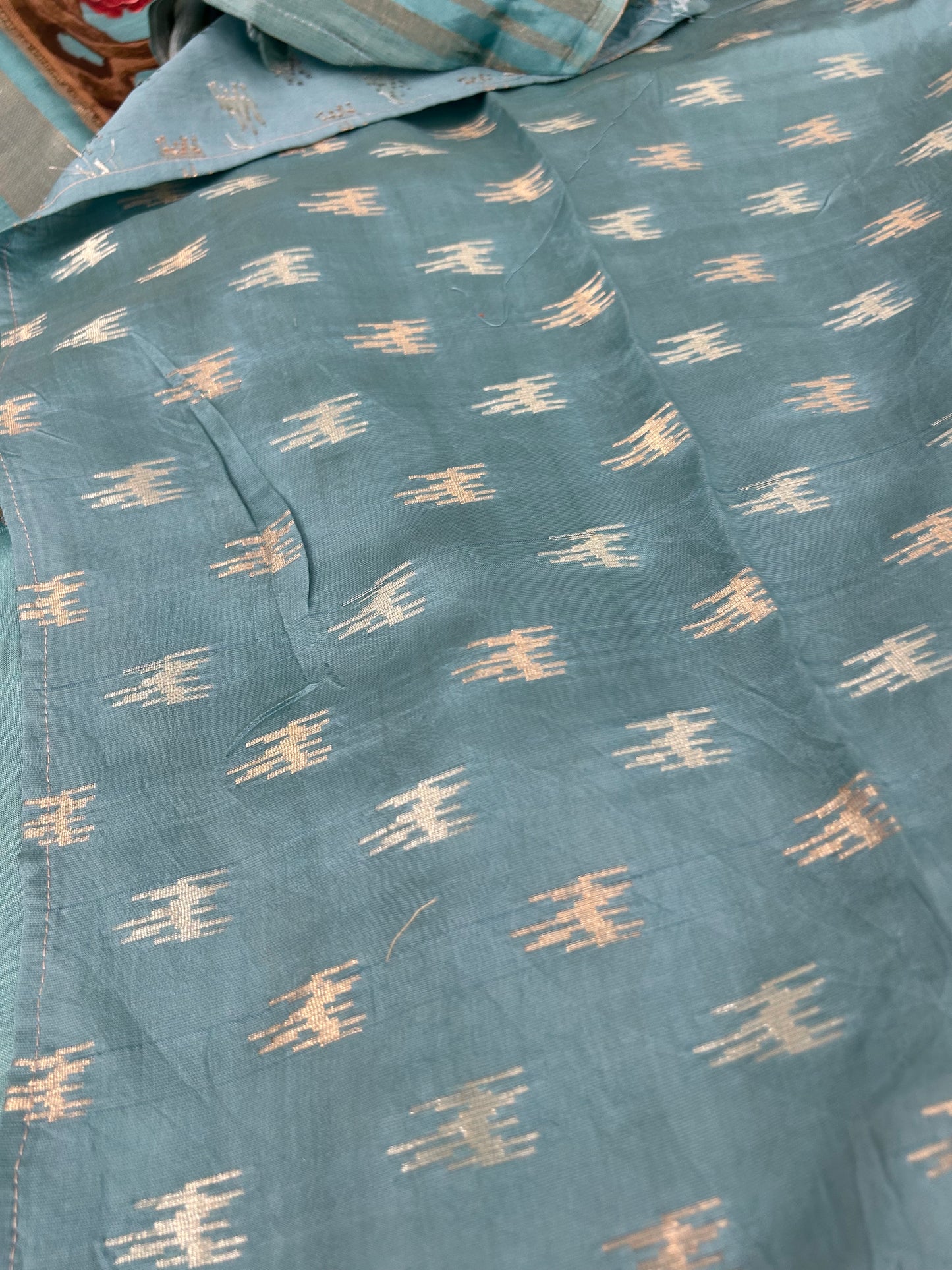 Kalamkari Printed Semi Mysore Silk Saree Pastel Blue-AP16