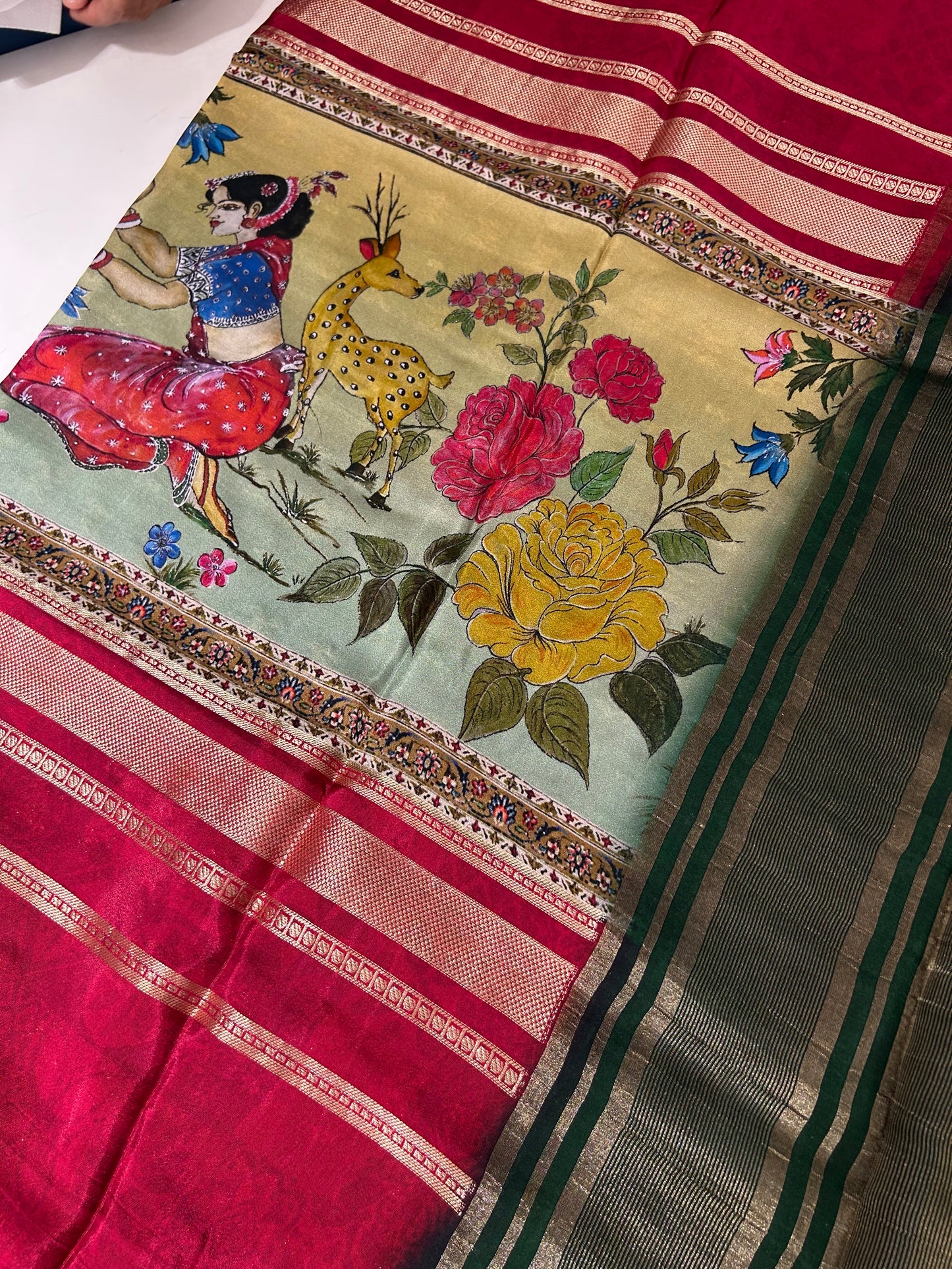 Kalamkari Printed Semi Mysore Silk Saree Pink-AP16