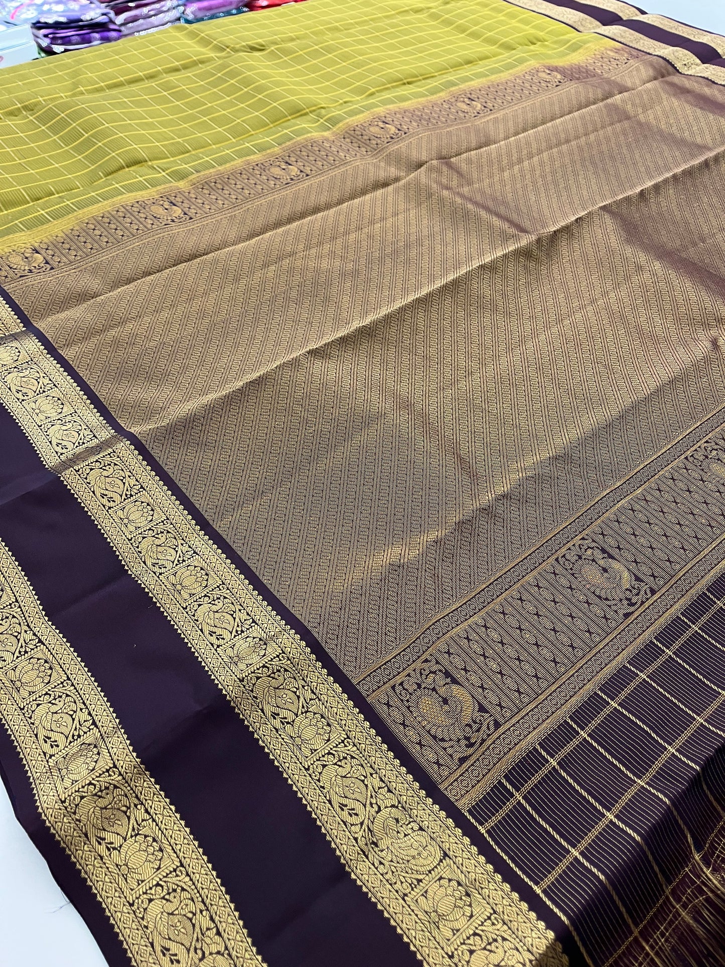 Kancheepuram silk saree Olive x wine