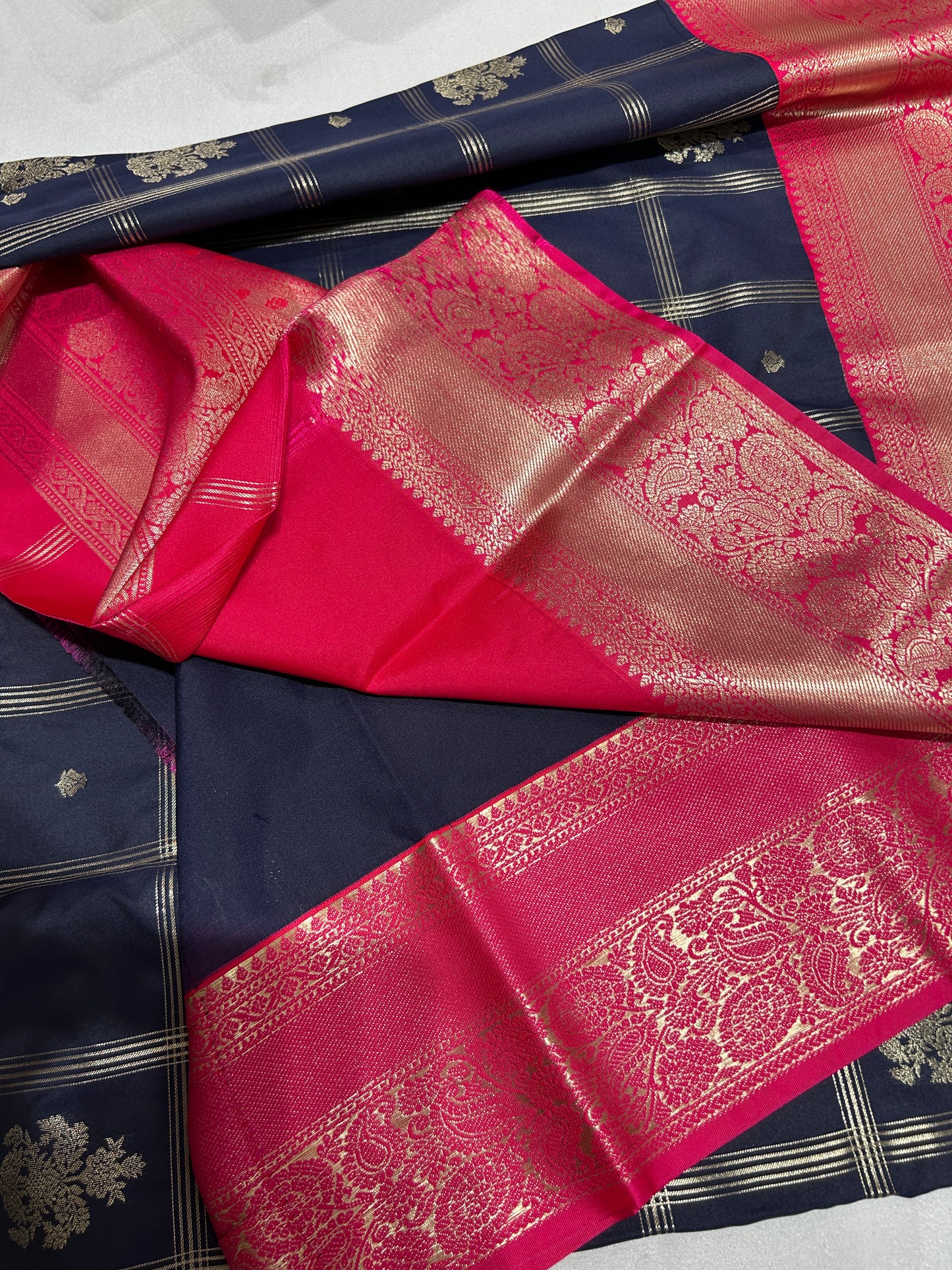 Navy Blue X Pink Semi Silk Saree