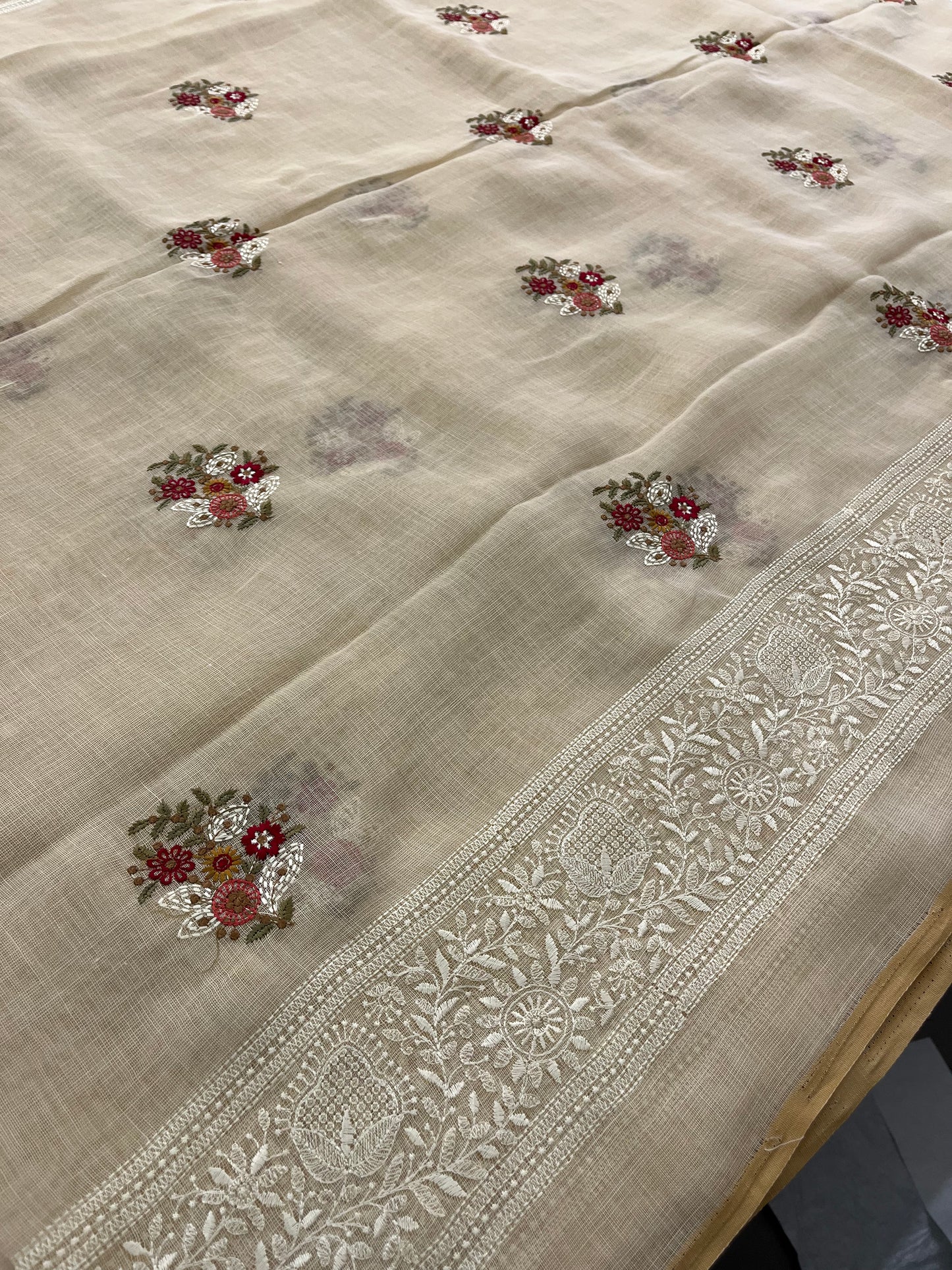 Linen embroidery fancy saree