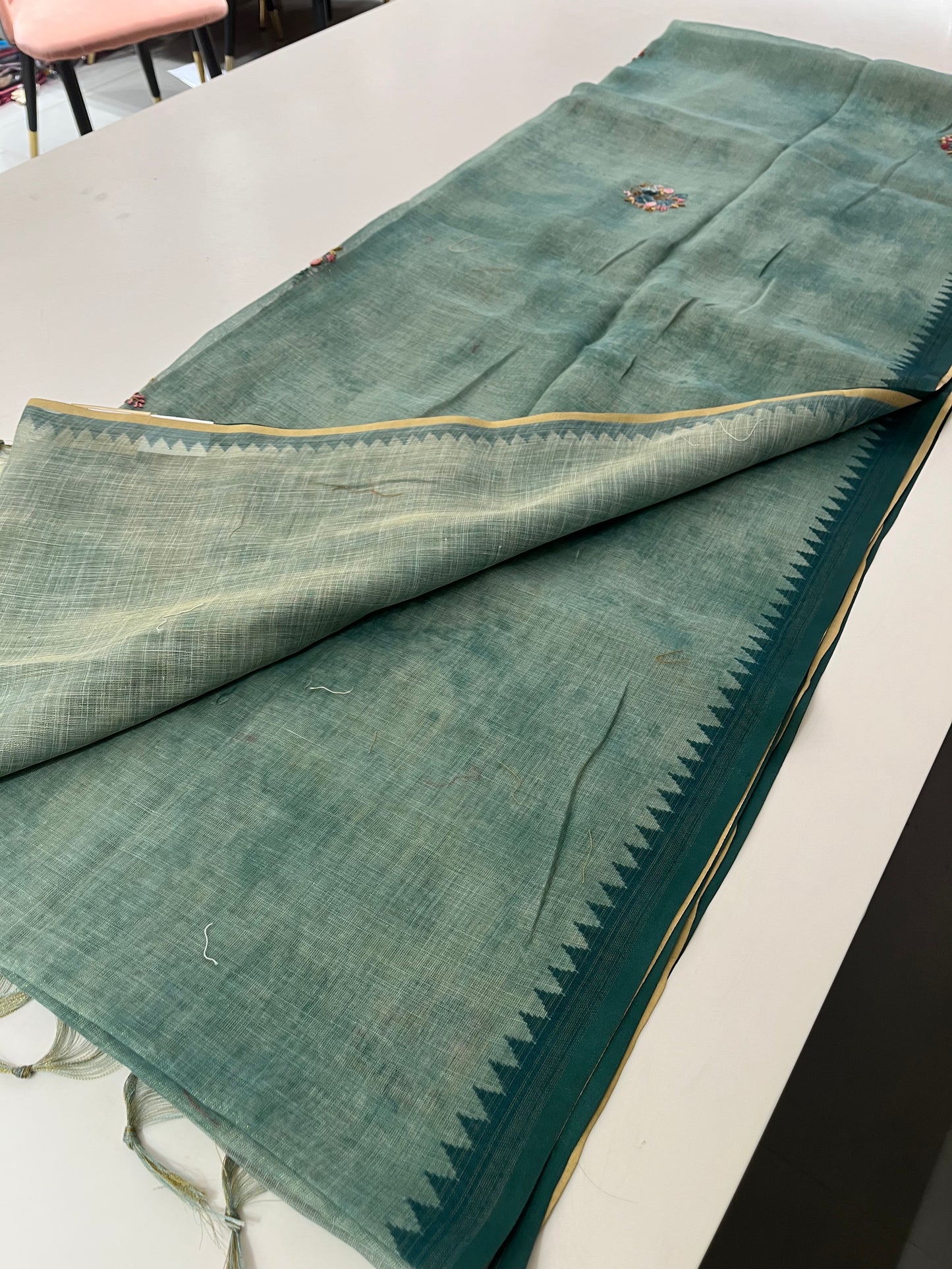 Linen Embroidery Fancy Saree