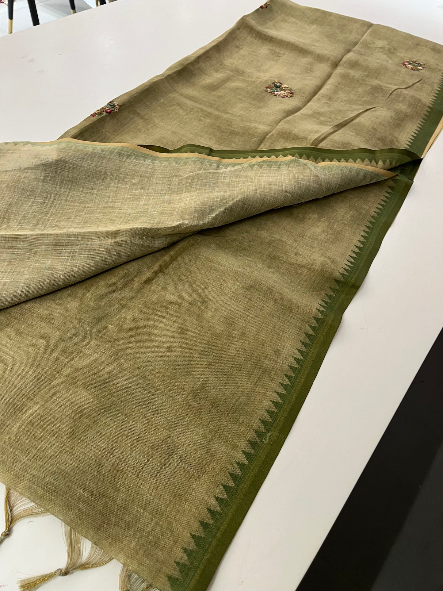 Linen Embroidery Fancy Saree