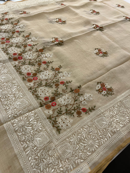 Linen embroidery fancy saree