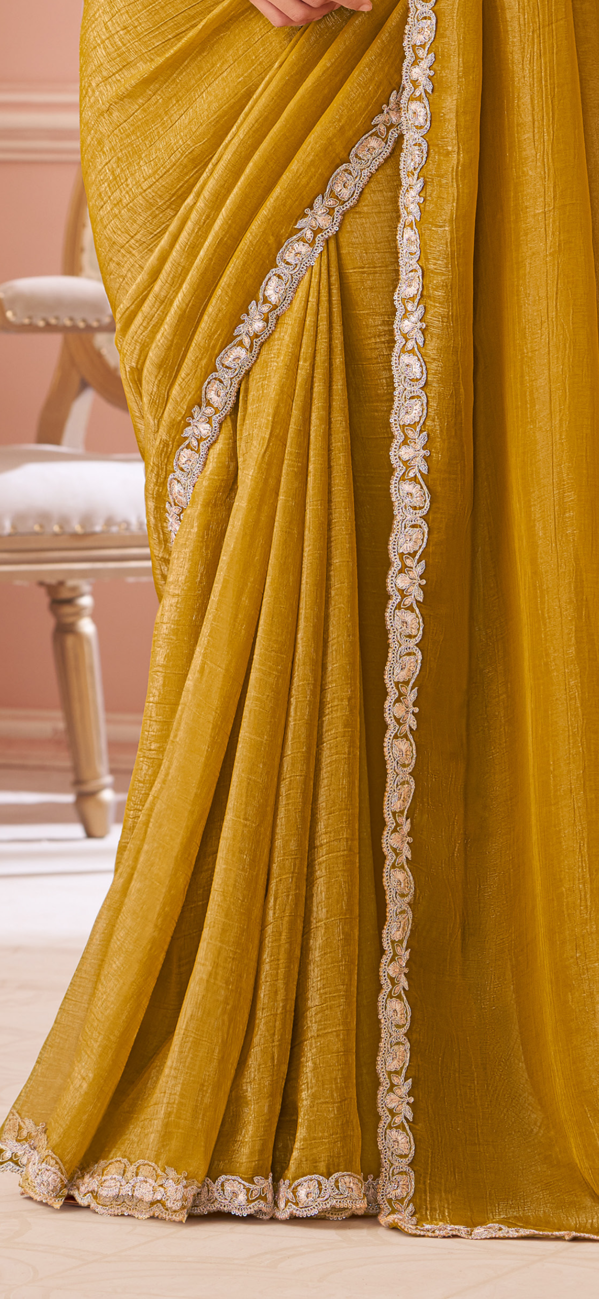 Designer Mustard X Teal Georgette Saree