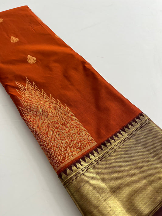 Rust orange x deep wine semi Pattu saree