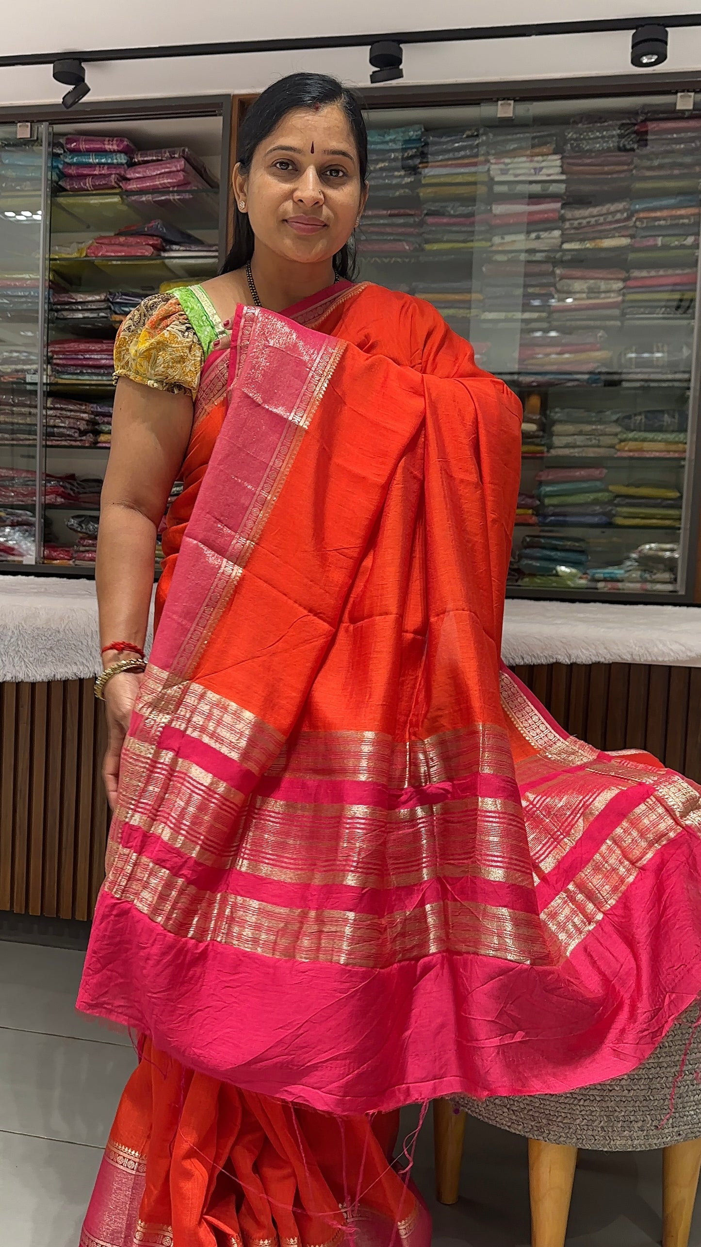 JU5 Orange X Pink Assam Saree