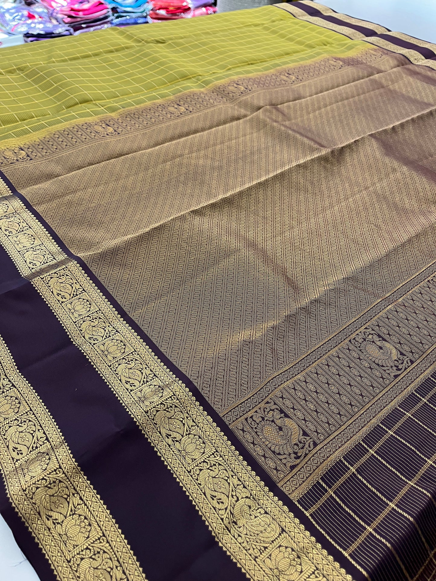 Kancheepuram silk saree Olive x wine