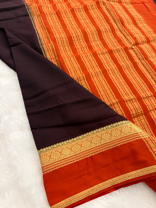 Brown X Rust Small Bentex Semi mysore Silk Saree-J1116