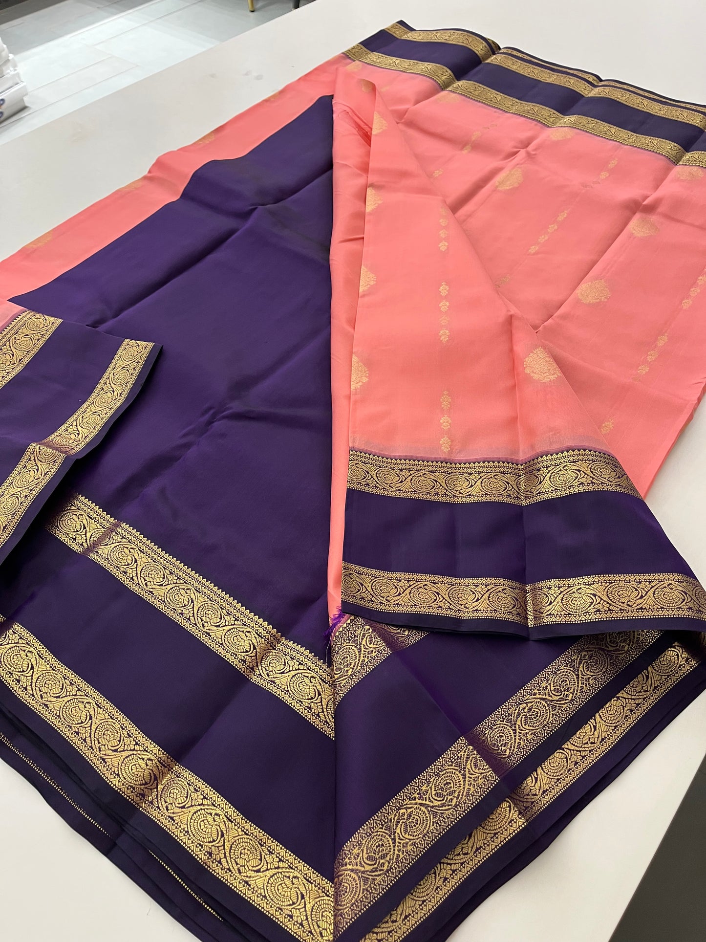 Peach X purple Puremix silk saree