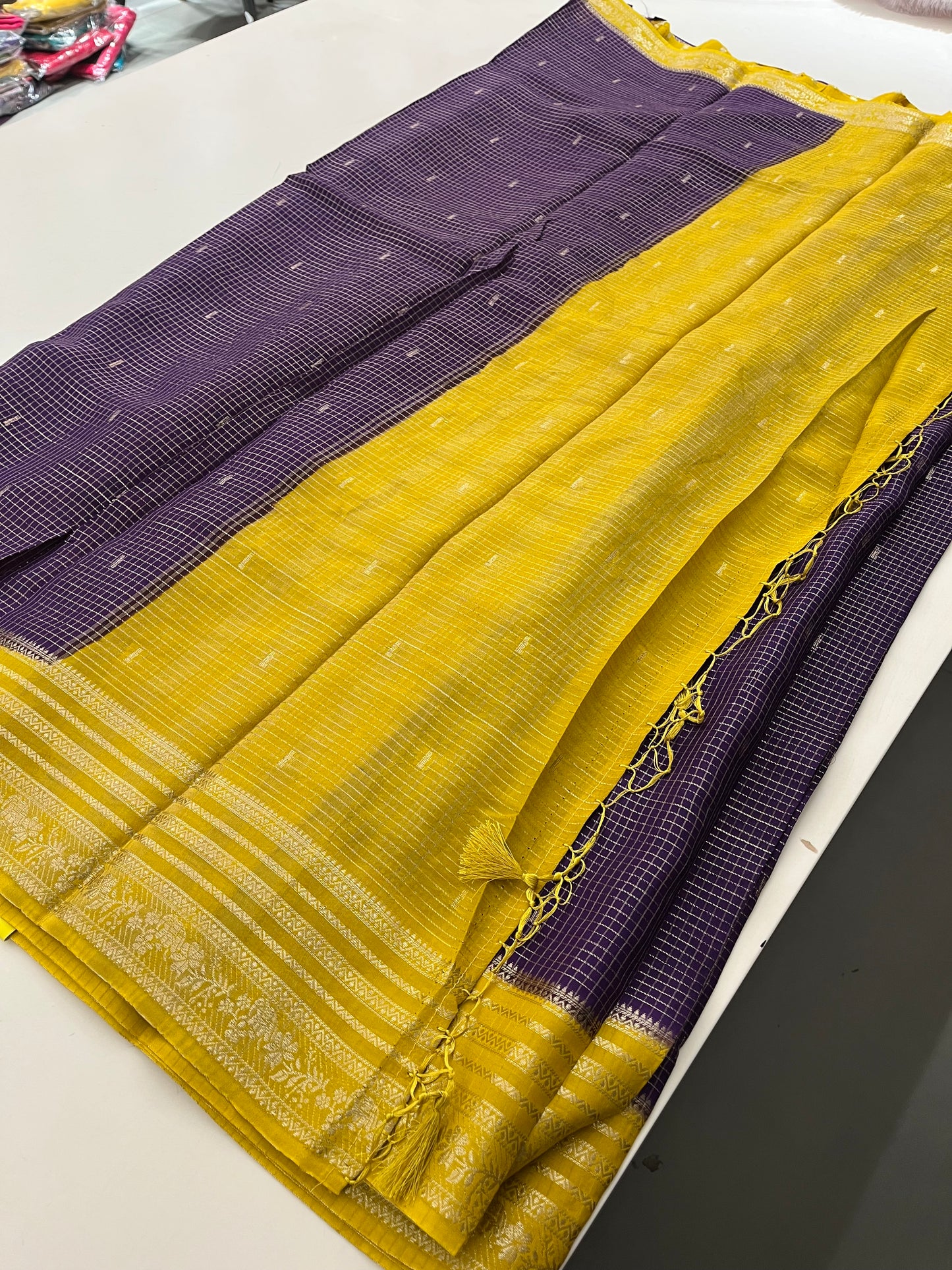Banarasi viscose crape purple micro checks butties