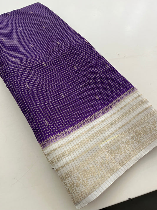 Banarasi viscose crape purple micro checks butties