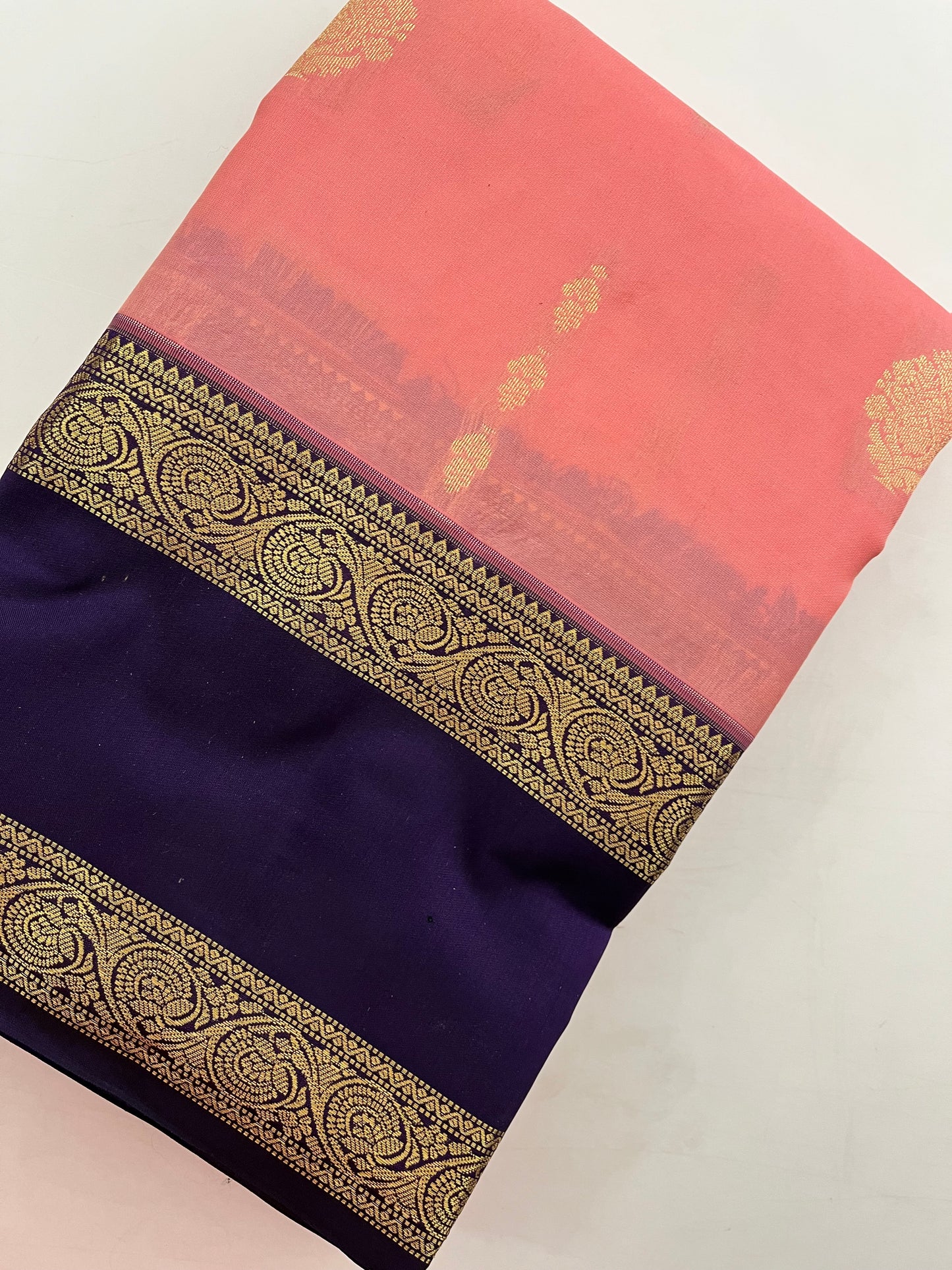 Peach X purple Puremix silk saree