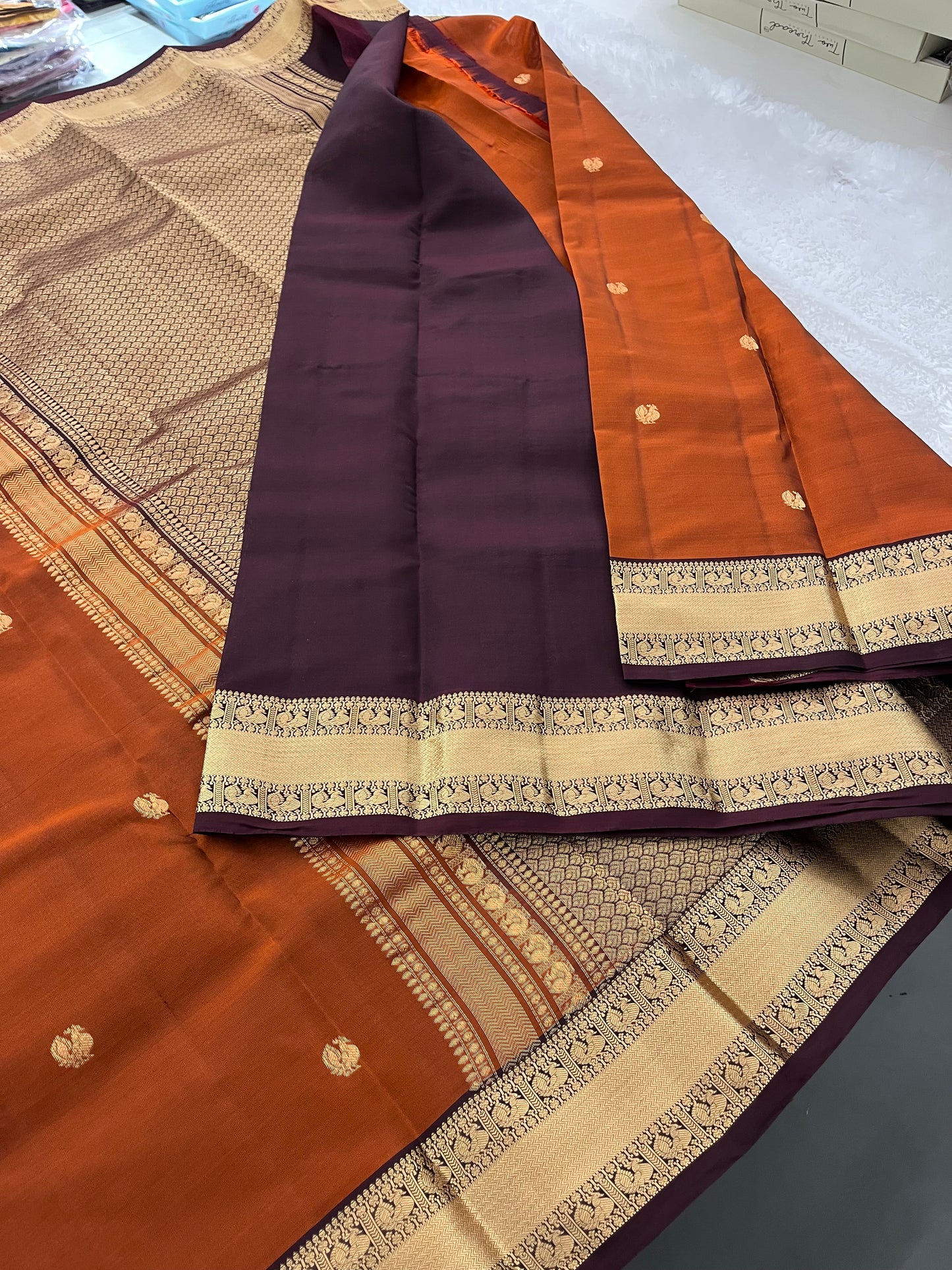 Rustic Orange X Wine Kanchi Pattu Saree