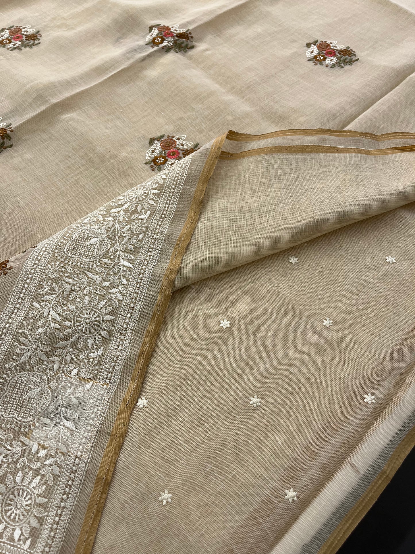 Linen embroidery fancy saree