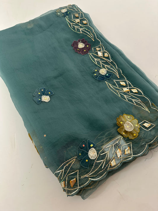 Organza Appliqué Work saree -M27