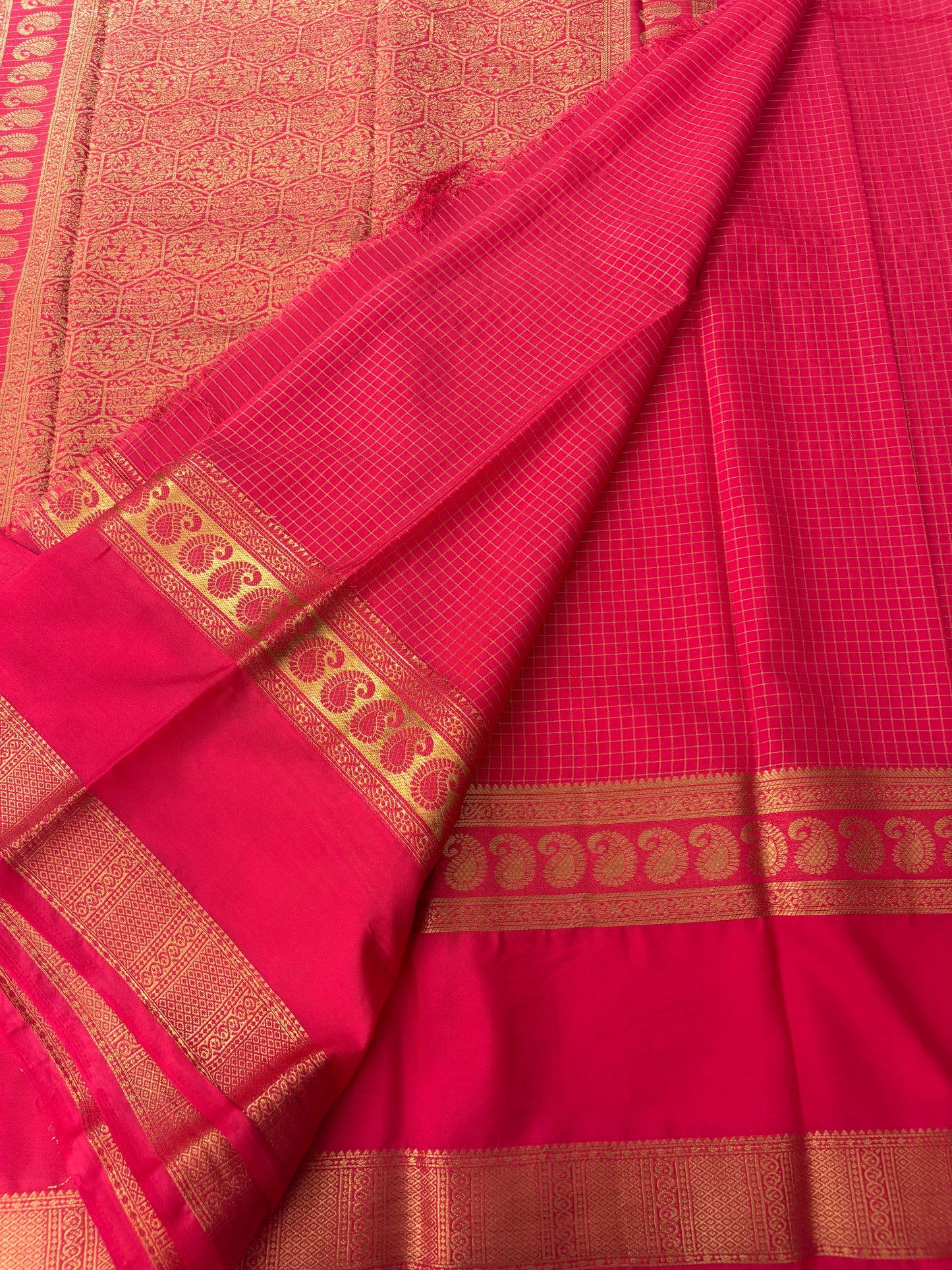 BENTEX BORDER SELF CHEX SEMI CREPE SILK SAREE-PINK