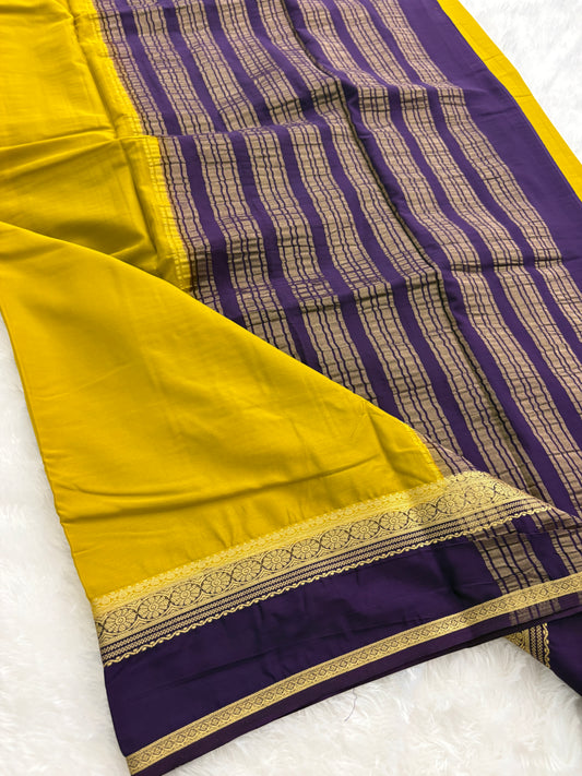 Yellow X Purple Small Bentex Semi mysore Silk Saree-J1117