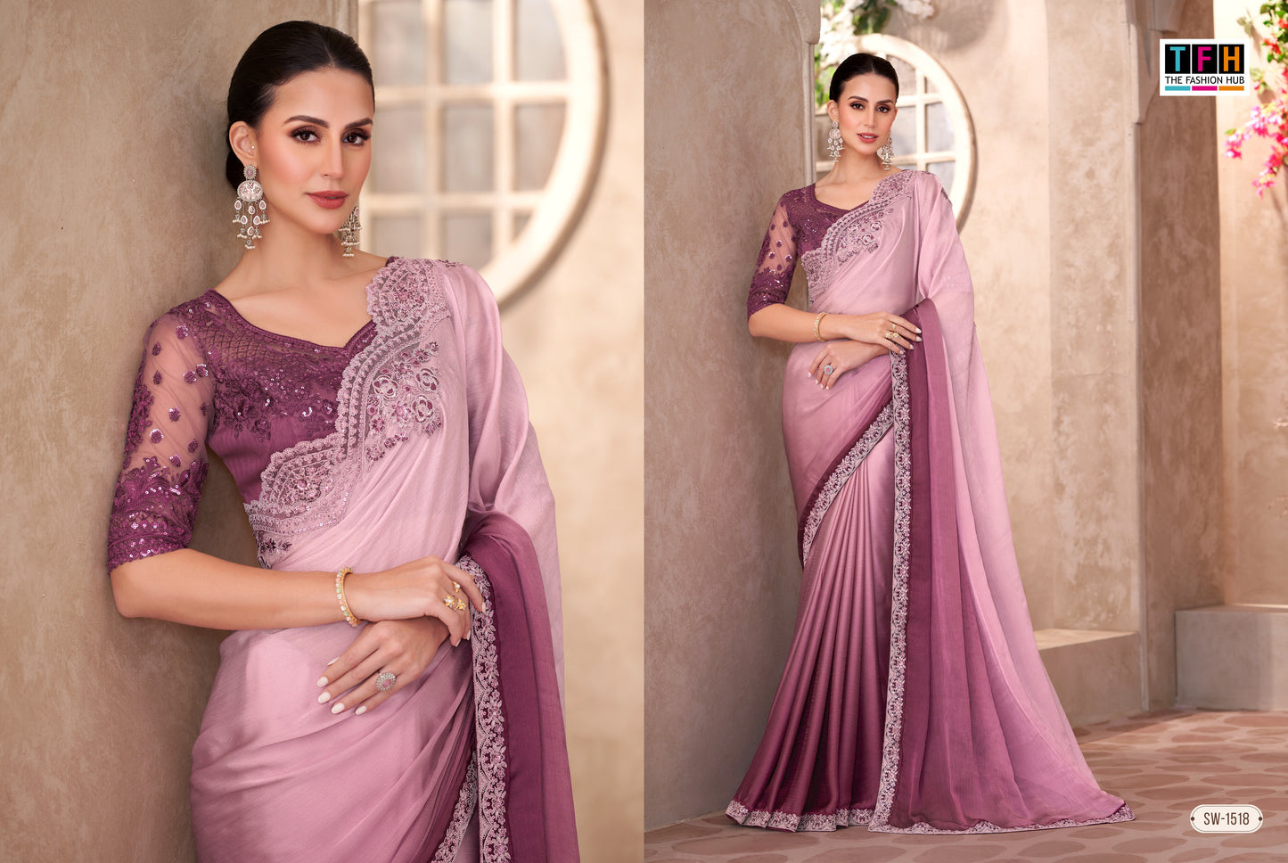 Partywear Shaded Pink X Magenta Designer Saree