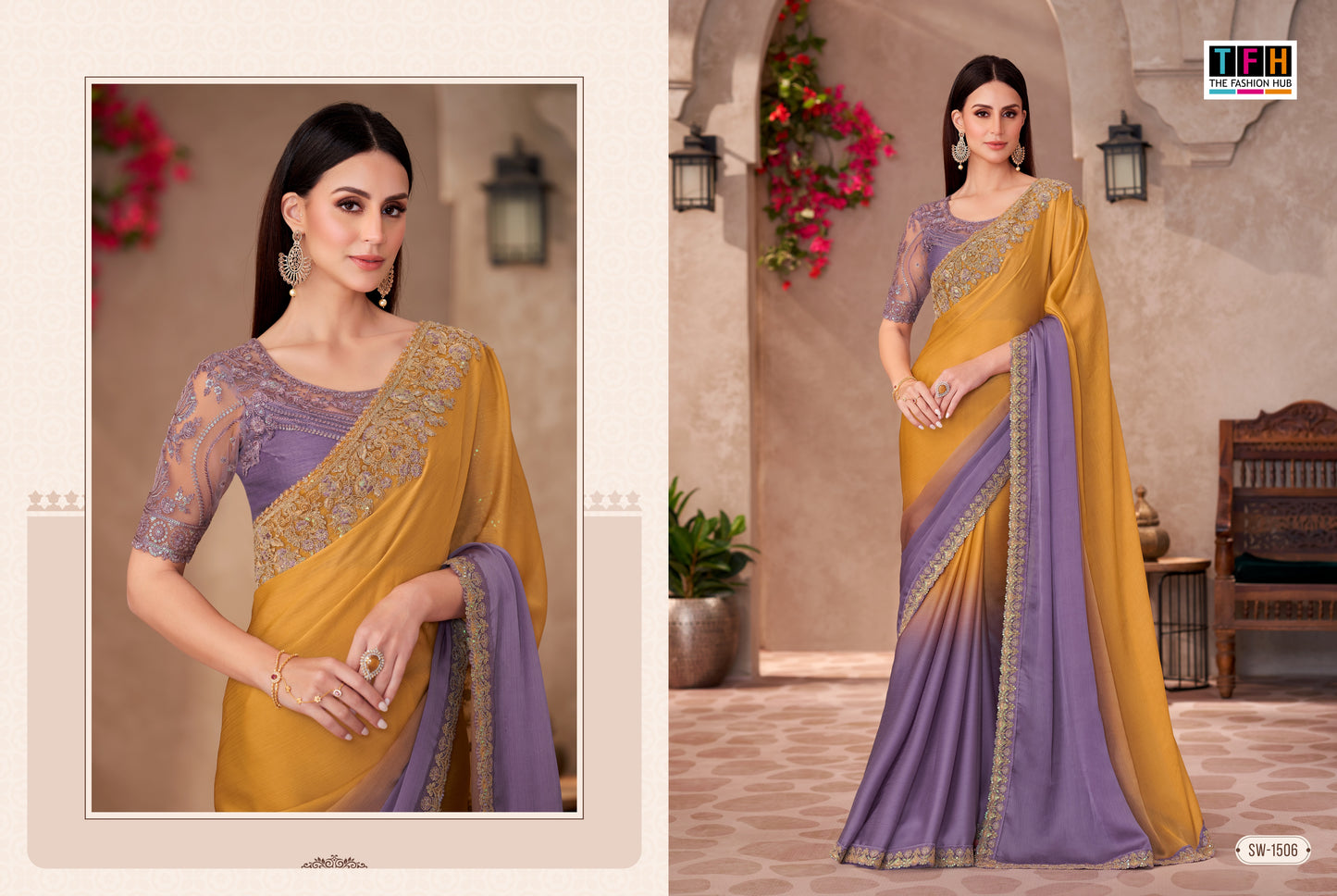 Partywear Shaded Yellow X Purple Designer Saree