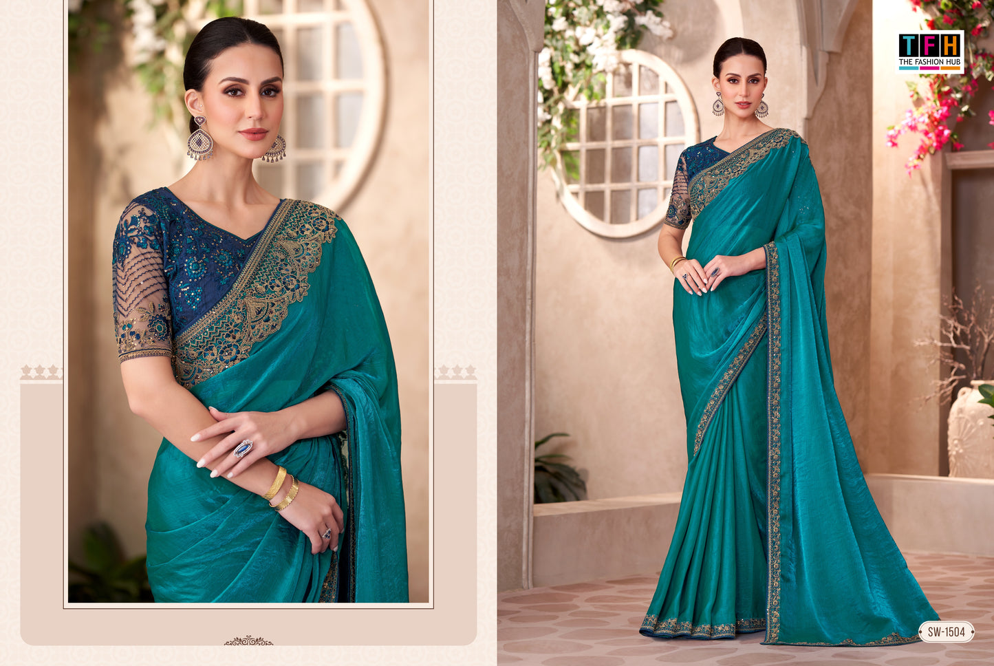 Partywear Peacock Blue X Ink Blue Designer Saree